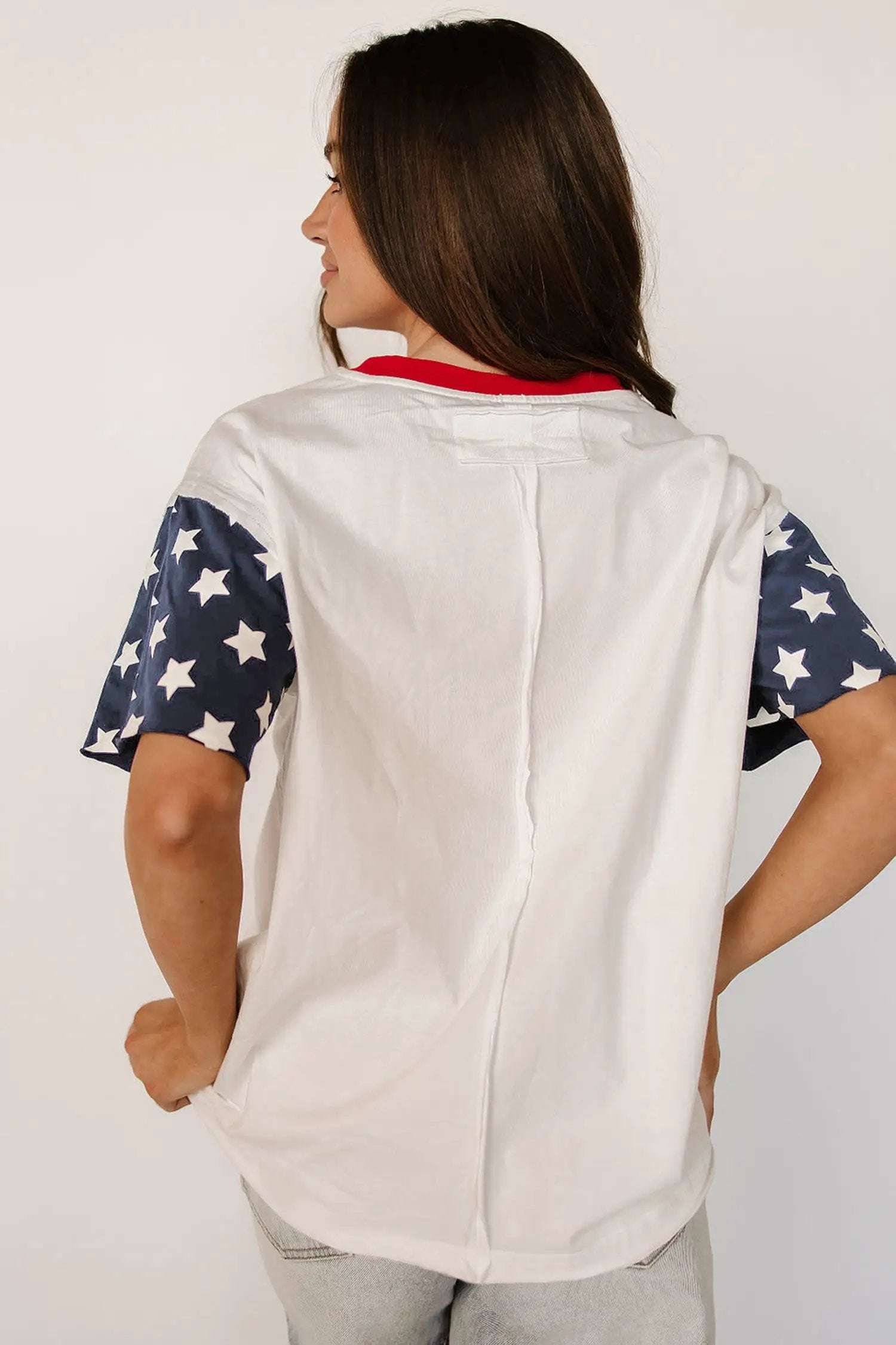 jet stream flag print usa graphic patchwork casual tee for women casual everyday outfit