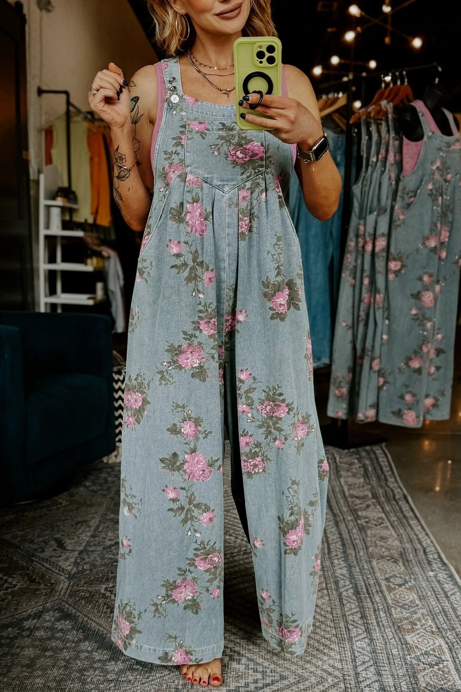  vintage floral denim overalls for women casual everyday outfit