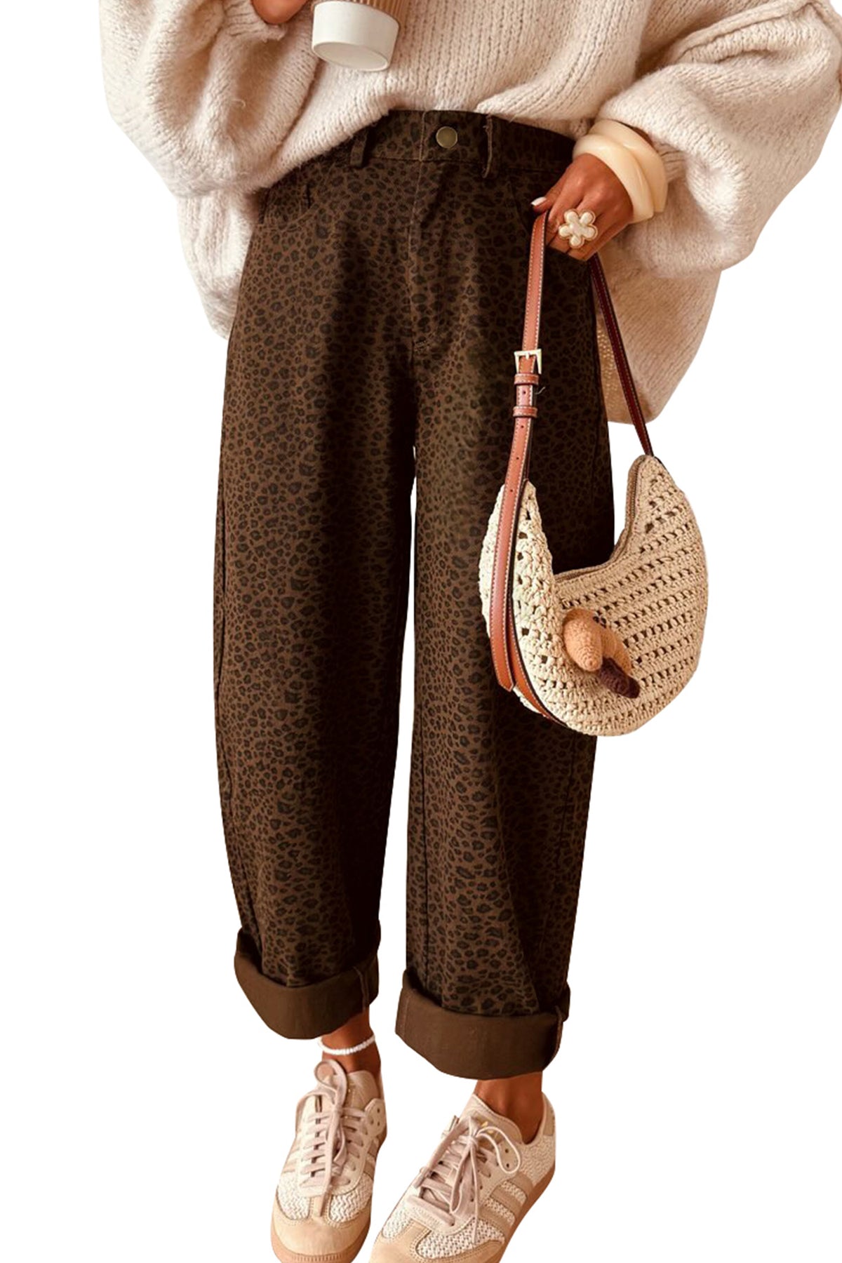 Casual Leopard Print Full-Length Regular Fit Jeans