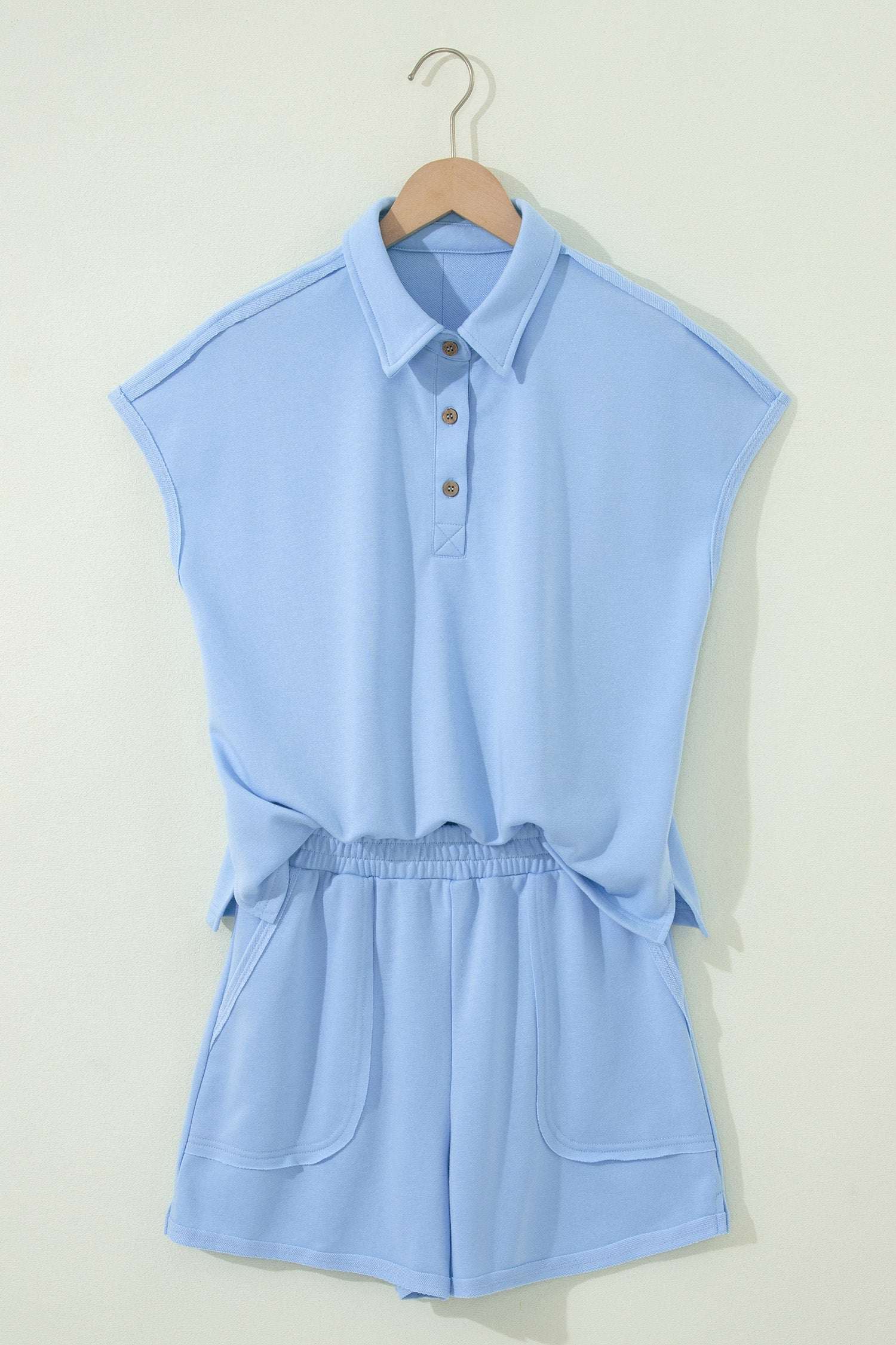 Loose Polo Tee Short Set with elastic waist shorts vacation outfit