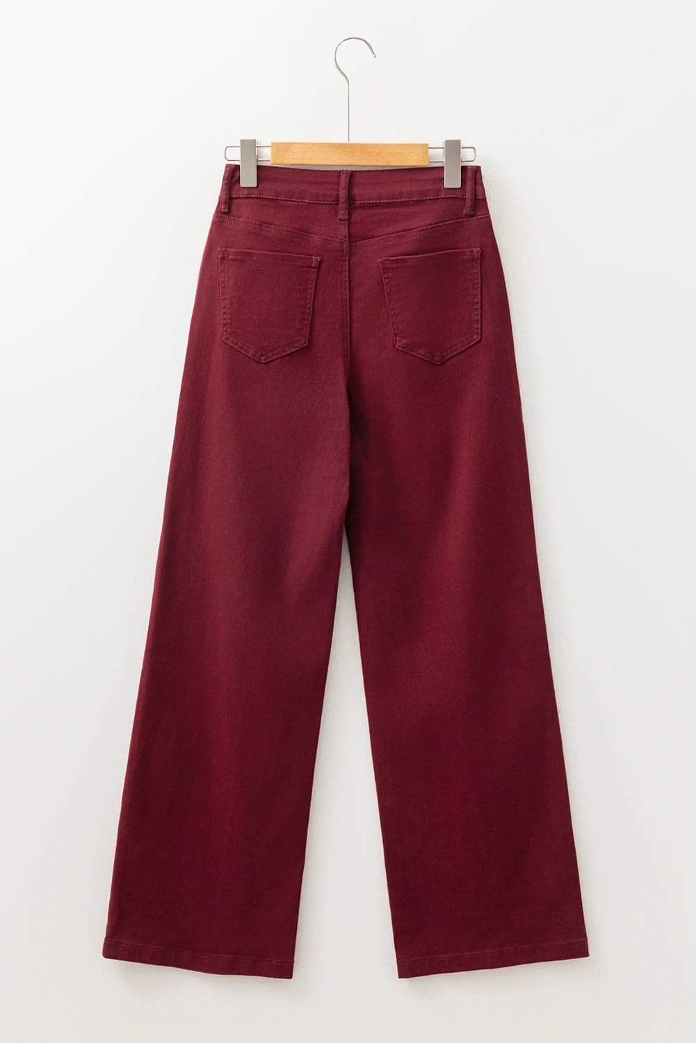 Red loose straight high waist solid color jeans for women casual everyday outfit