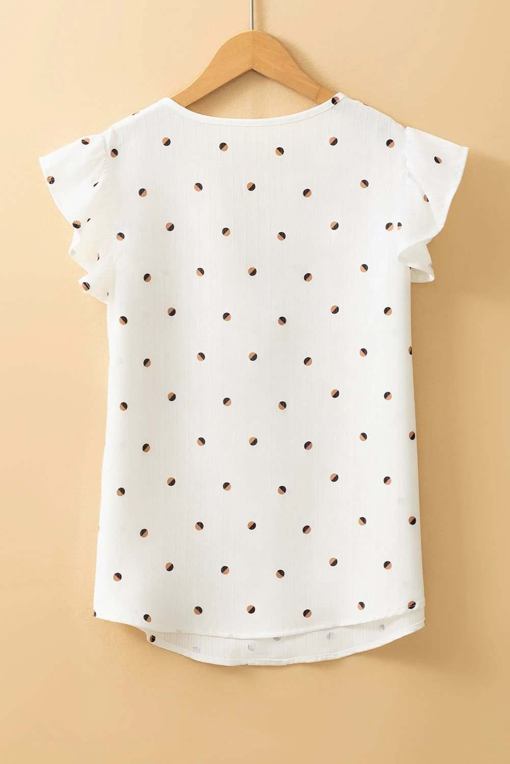 Lightweight Polka Dot Day Dream V-neck tank top with ruffled shoulders