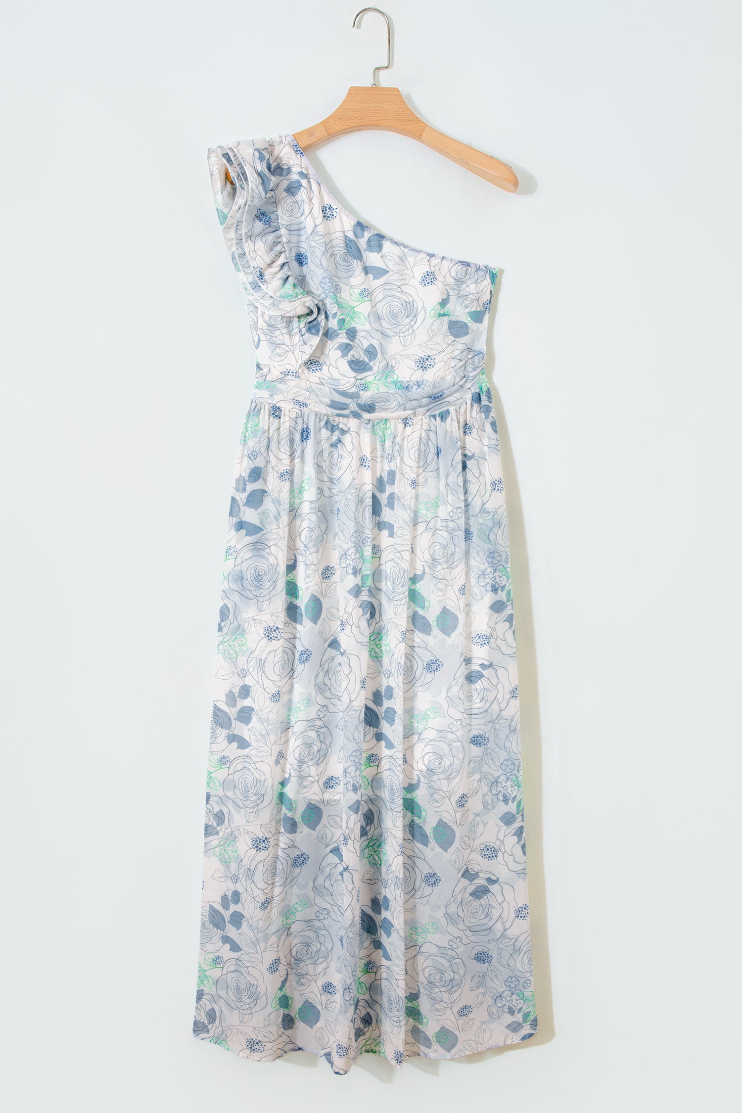Floral Print Ruffled One Shoulder Maxi Dress — everyday dress for women | J&H Apparel
