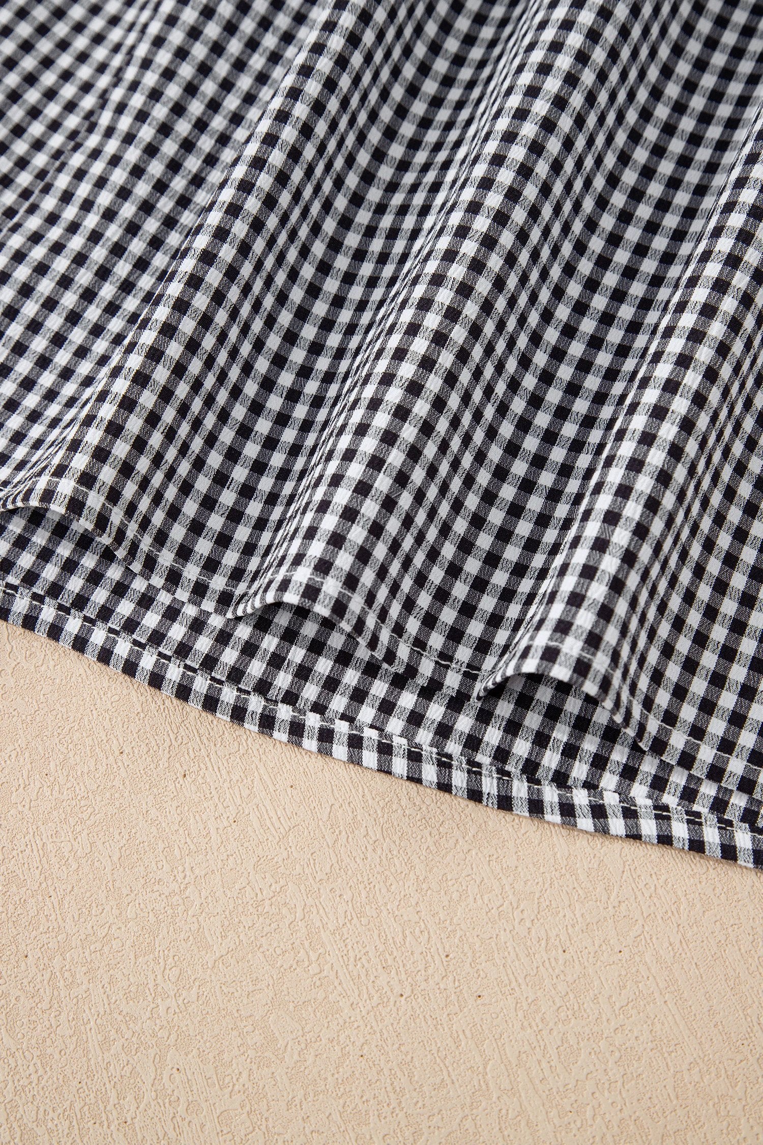 Dear-Lover Dropshipping Black Plus Size Plaid Bow Decor Bell Sleeve Round Neck Jumper - Plus Size/Plus Size Tops/Plus Size Tops & Tees