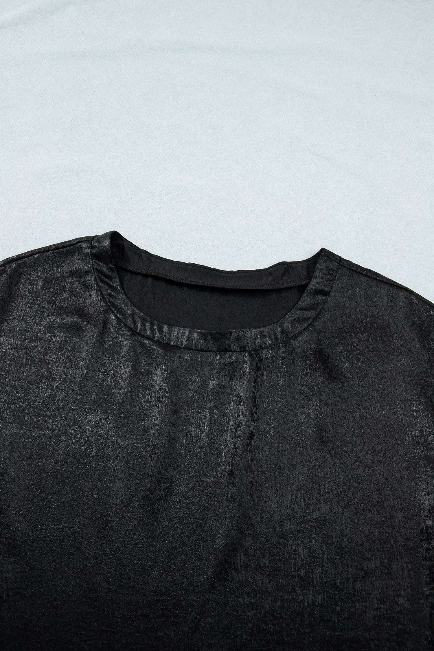 black metallic round neck cap sleeve tee for women casual everyday outfit