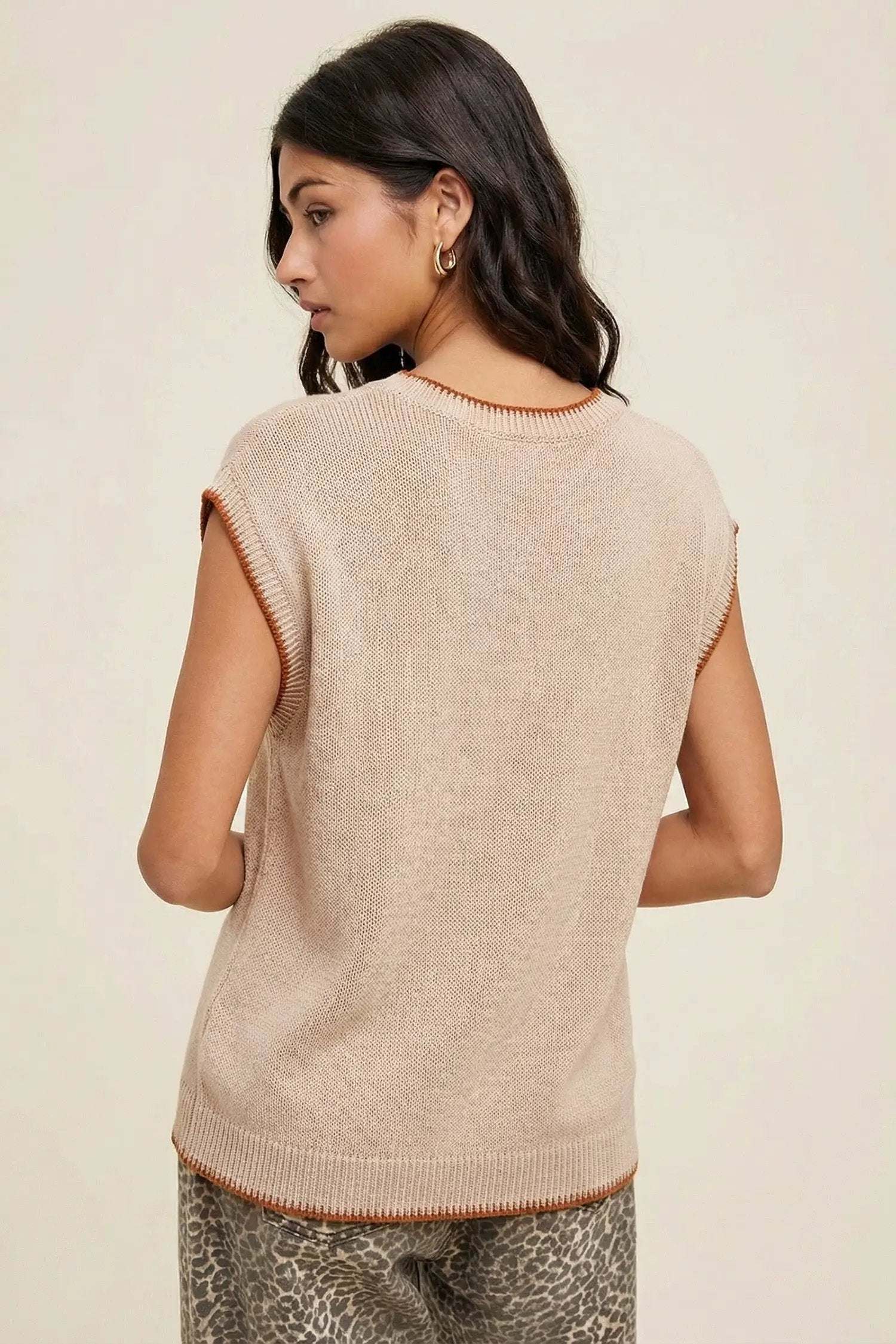 Dear-Lover Dropshipping Parchment Contrast Trim Short Sleeve Knit HOWDY Western Sweater - Sweaters & Cardigans/Short Sleeve Sweaters