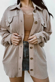Plus size smoke gray solid corded drop-shoulder shacket for layered outfits