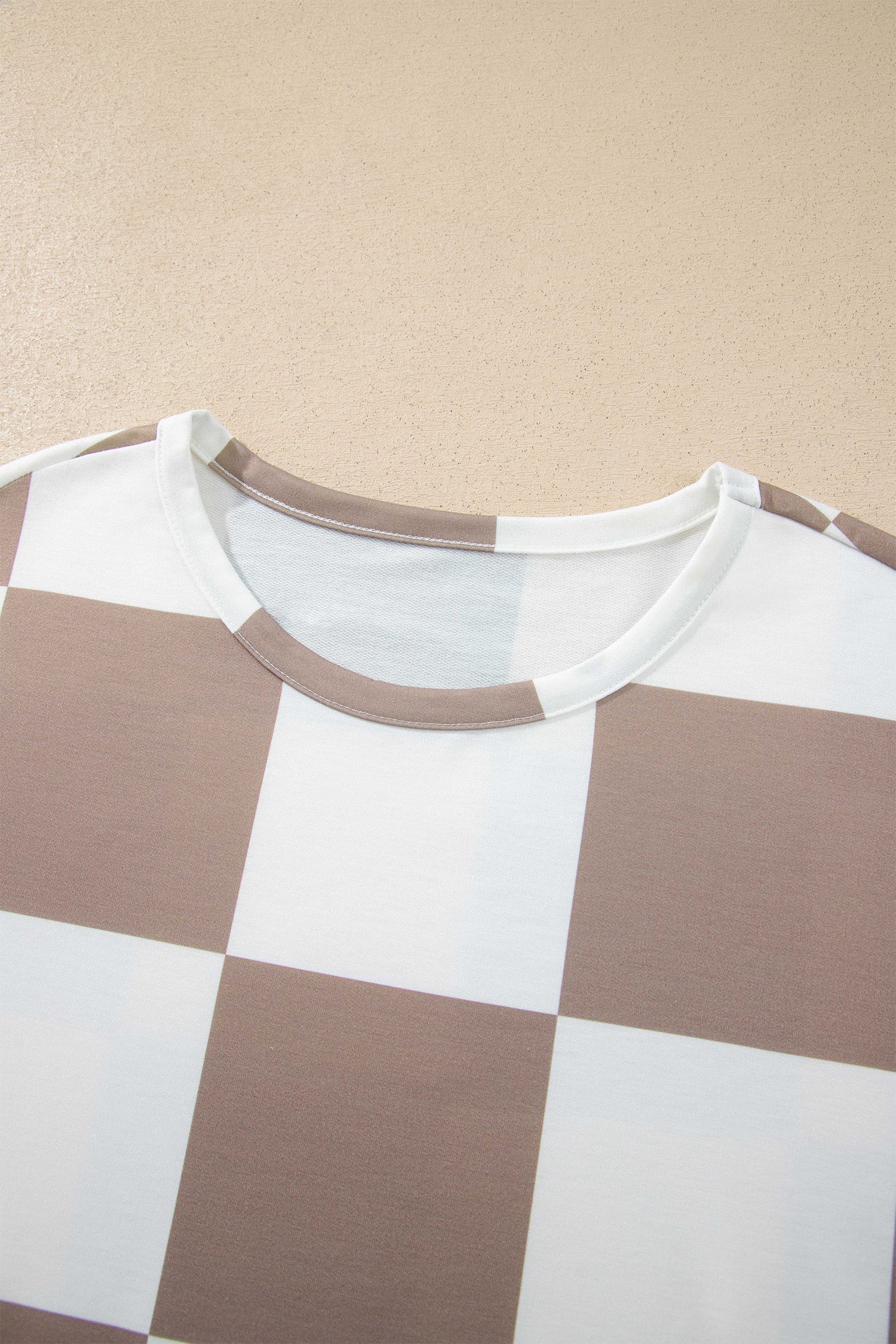 Checkerboard Plaid Long Sleeve Solid Color Shorts Two-Piece Set