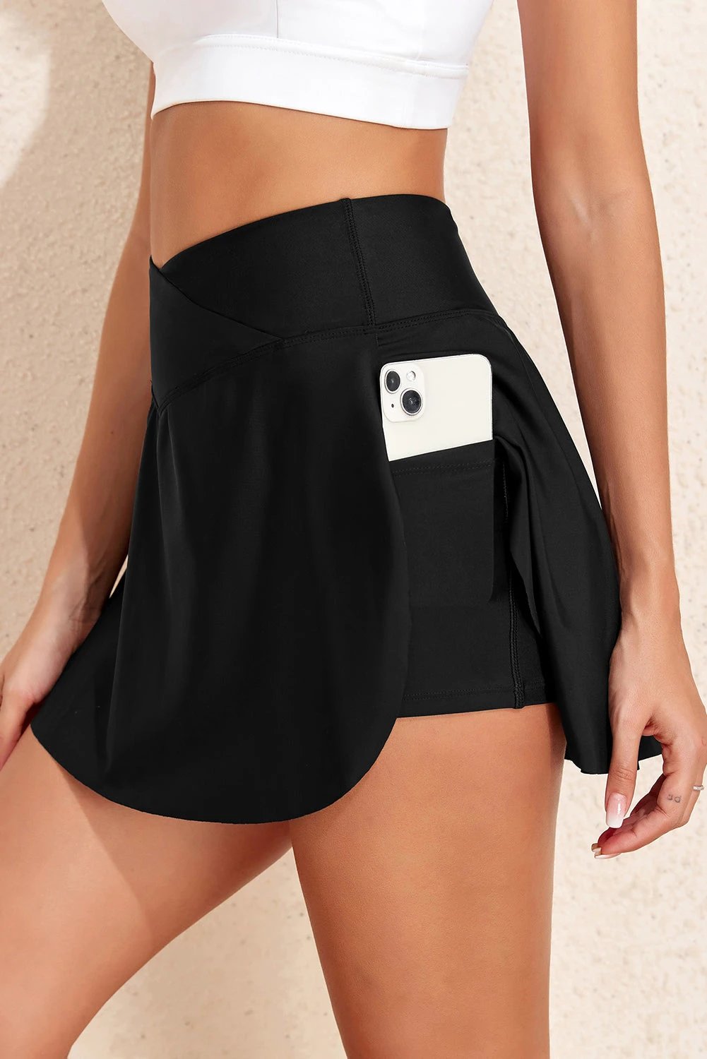 pocketed high waist swim skort