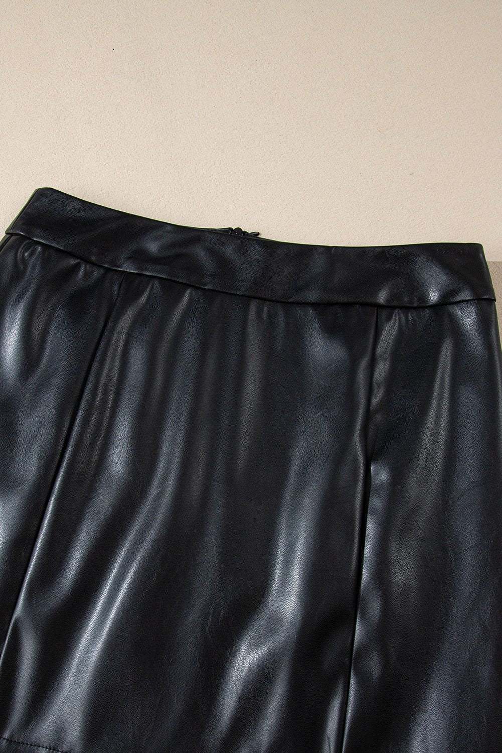 black pu leather side slits slim fit high waist mini skirt for women casual everyday outfit