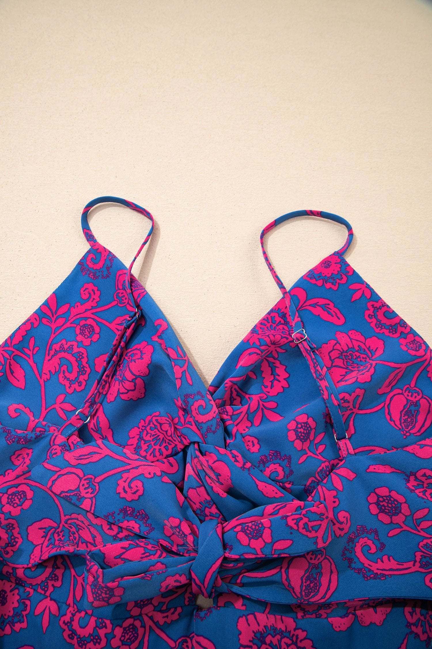 blue floral print twisted v neck tied backless maxi dress for women casual everyday outfit