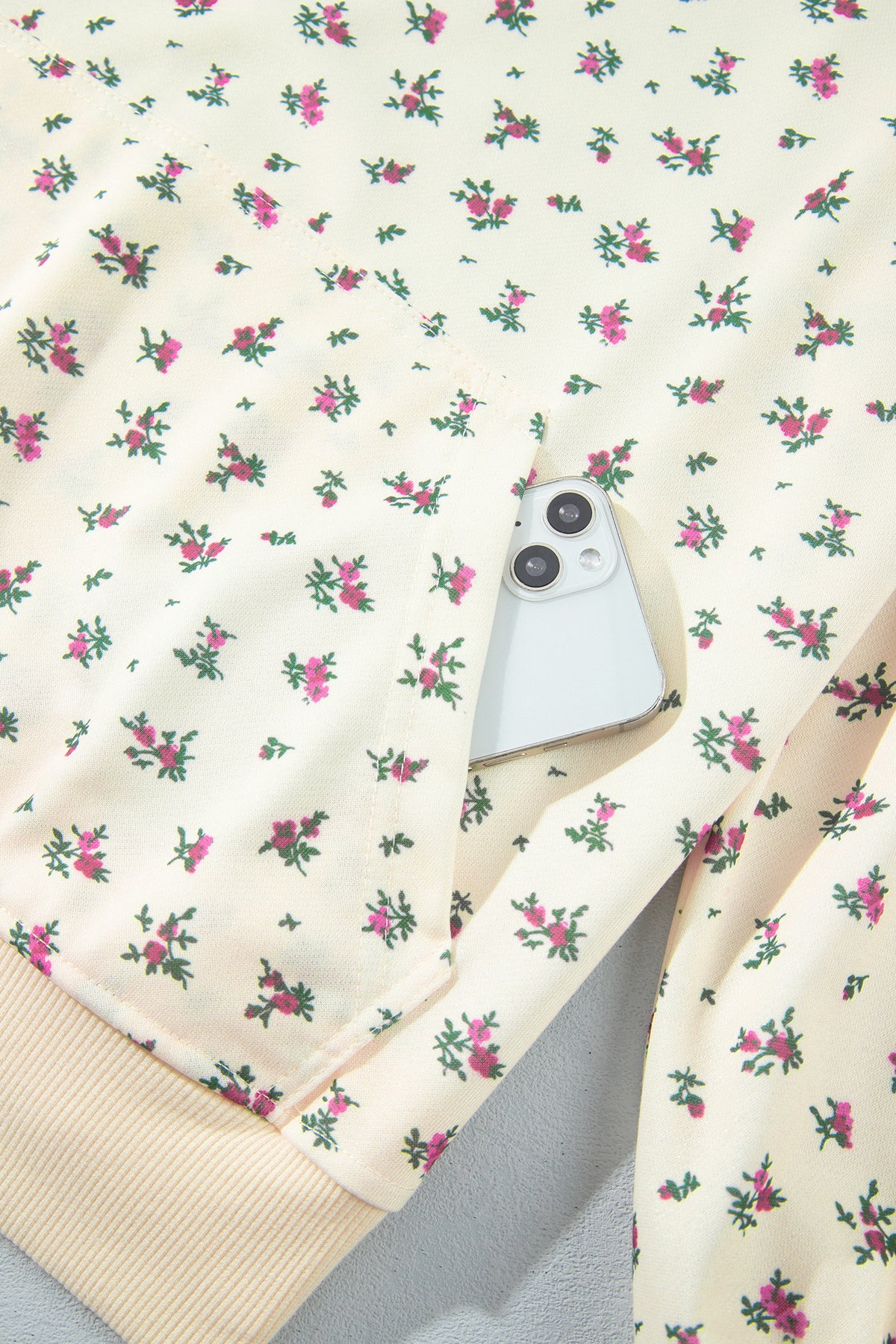 Plus Size Floral Print Hooded Long Sleeve Outfit Set