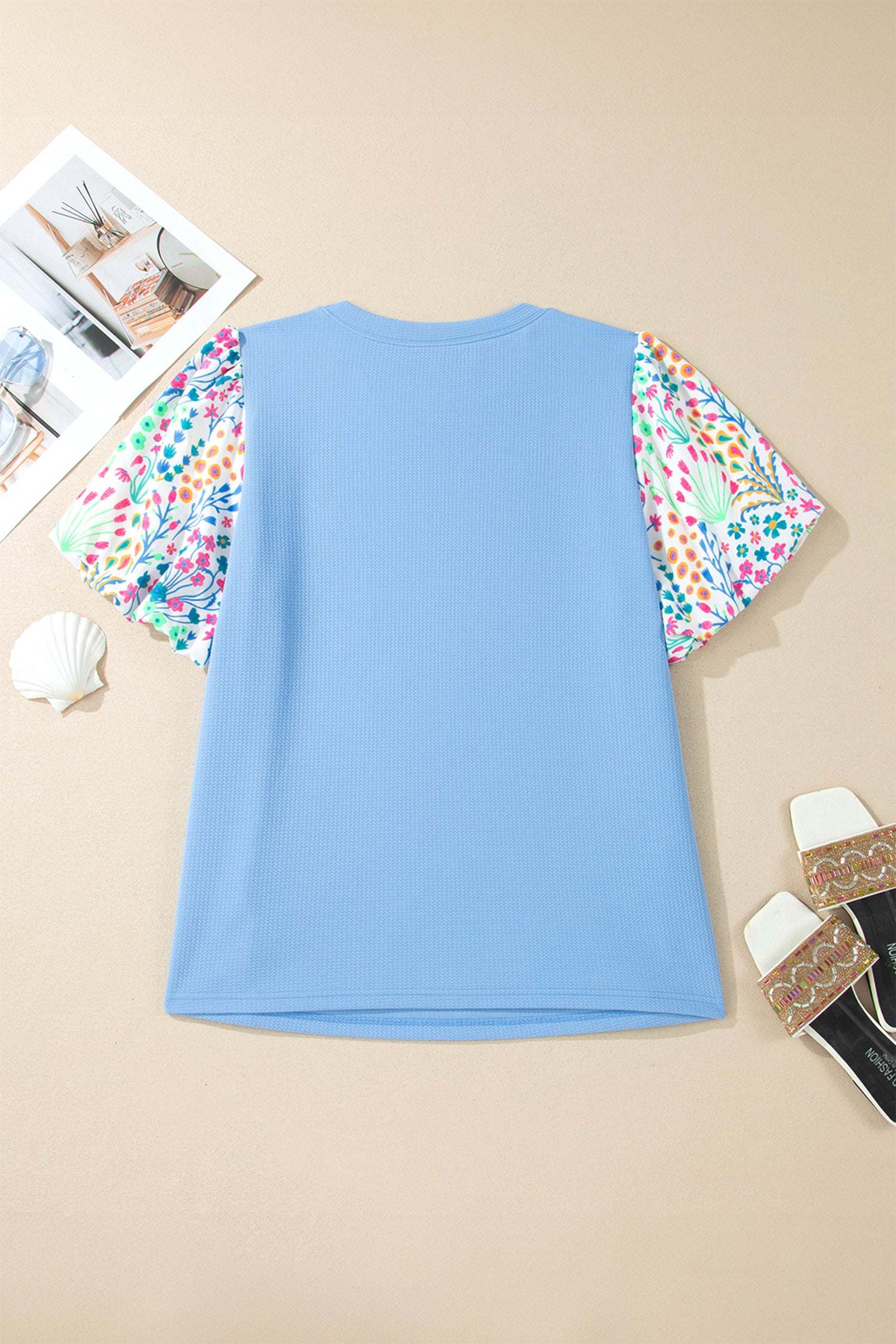 Plus Size Floral Sleeve Top | Textured Bodice Effortless Bloom