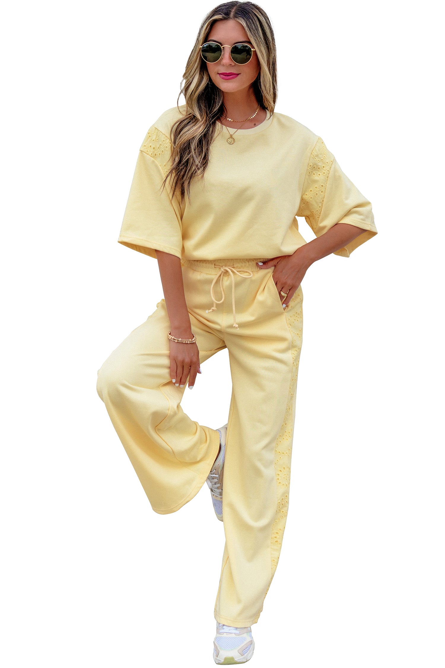 Patchwork Top and Elastic-Waist Pants — women's everyday pants | J&H Apparel