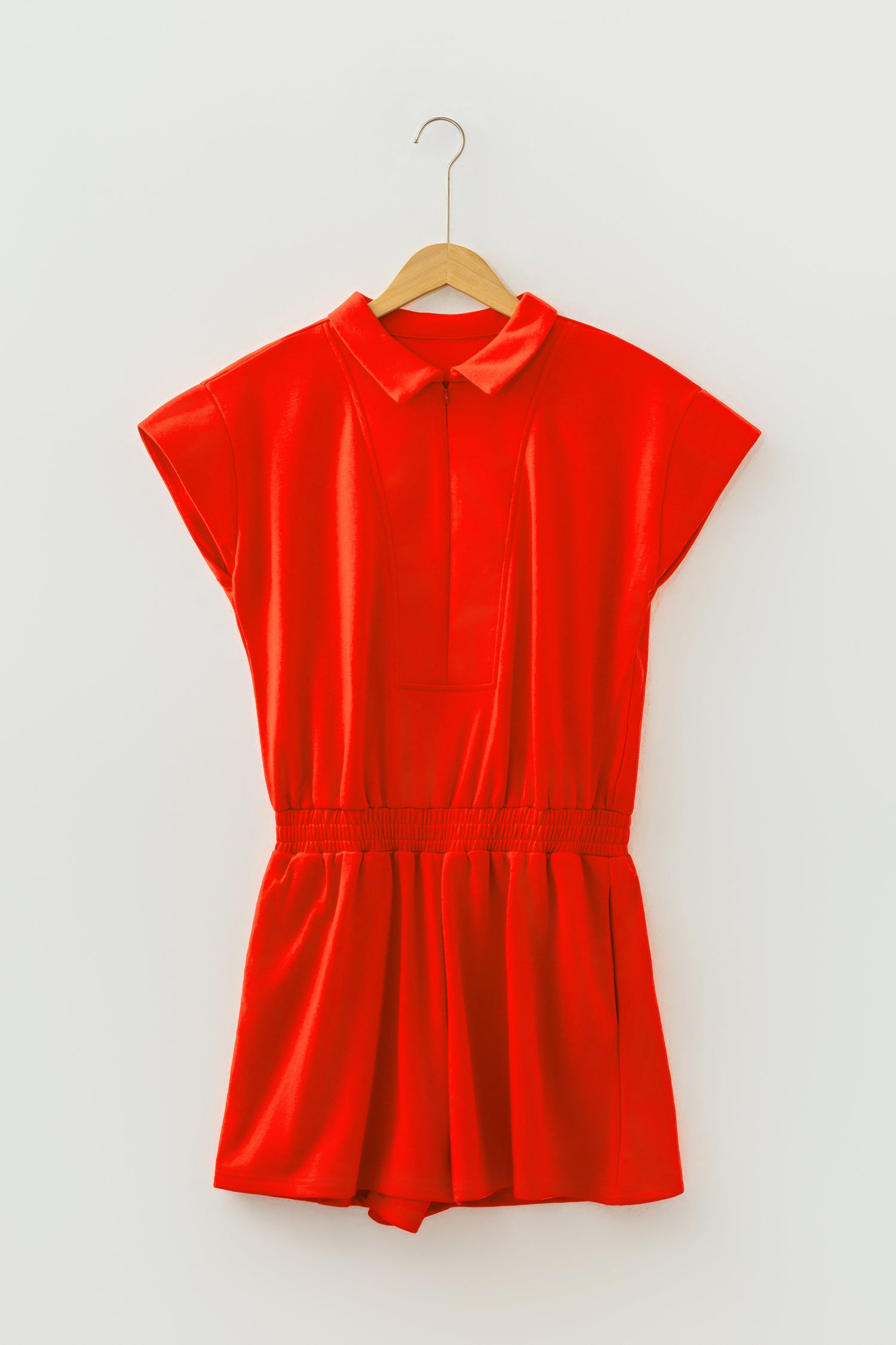 Half Zip Polo Tee Elastic Waist Romper — everyday dress for women | J&H Apparel
