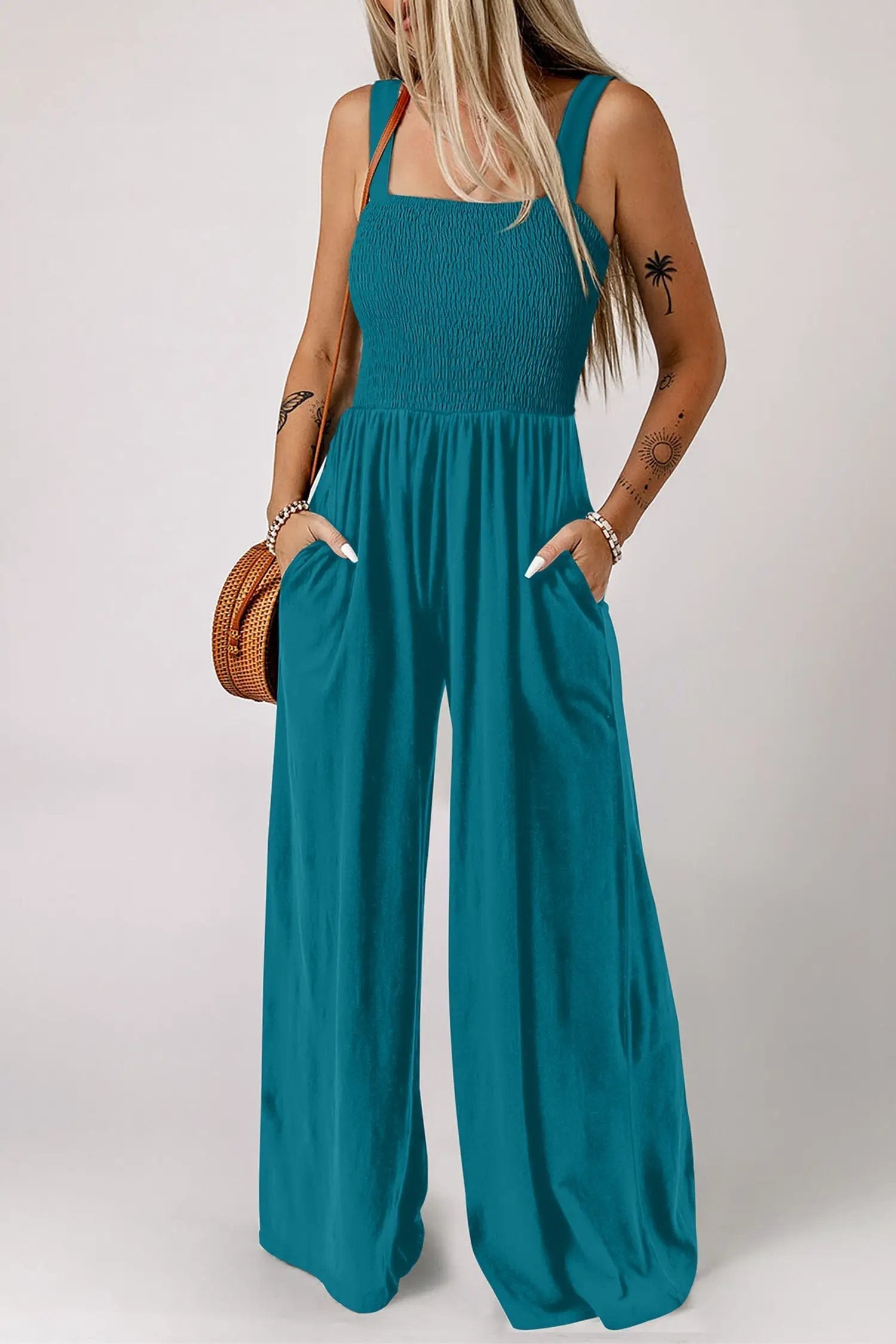Smocked Square Neck Jumpsuit