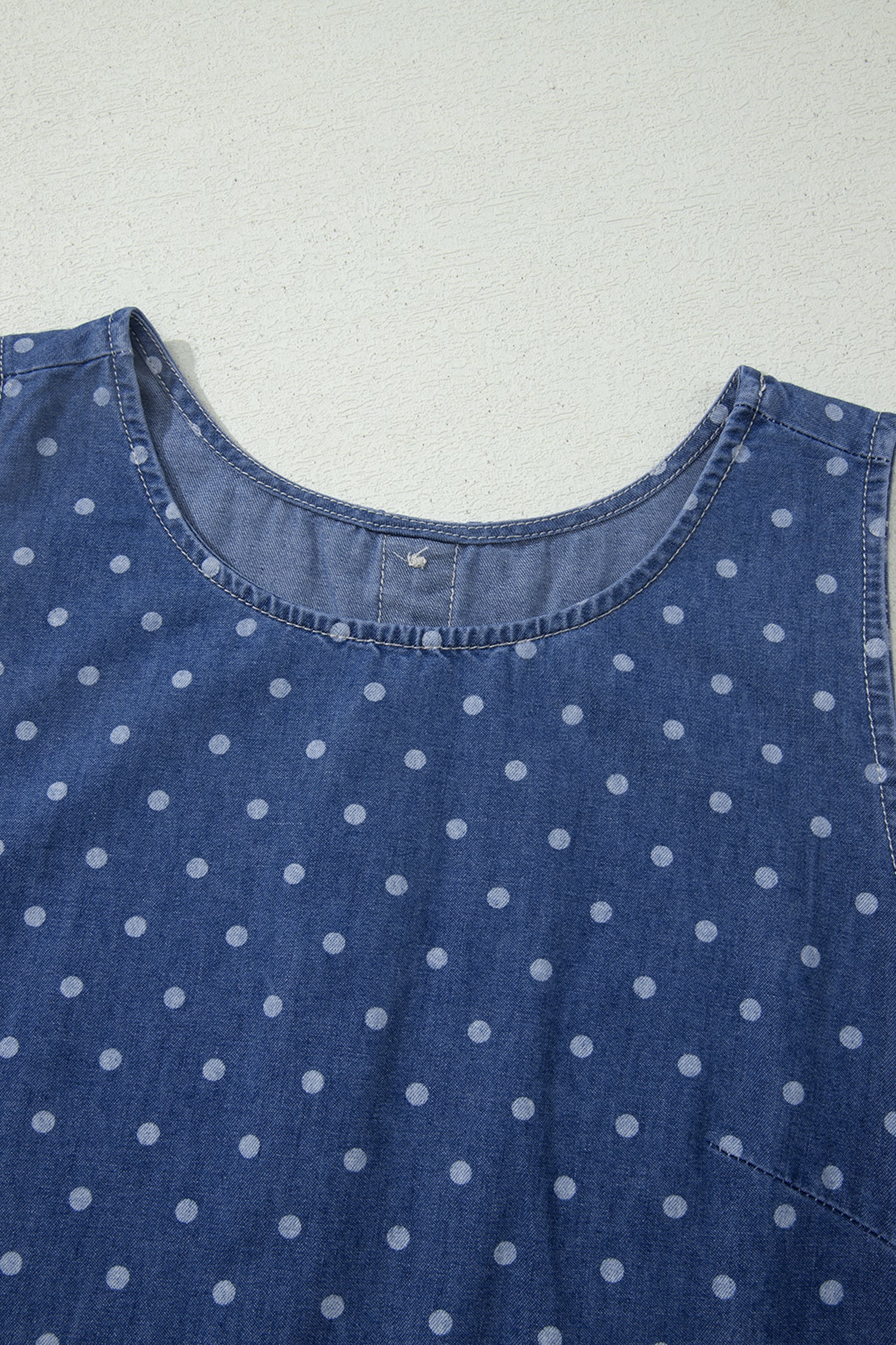 Polka Dot Ruffle Hem Sleeveless Denim Mini Dress — everyday dress for women | J&H Apparel