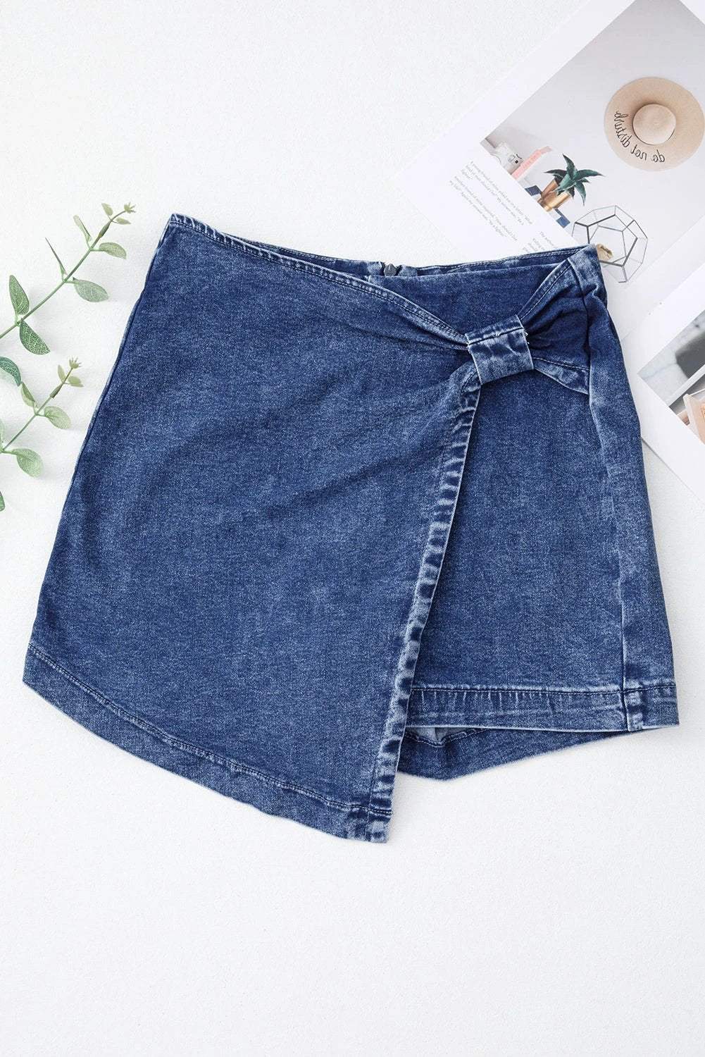 Dear-Lover Dropshipping Sail Blue Acid Wash Asymmetric Twisted Wrapped Zipped Denim Skort - Bottoms/Denim Shorts