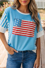 Flag Print Patchwork Color Block July 4th T-Shirt — women's everyday top | J&H Apparel