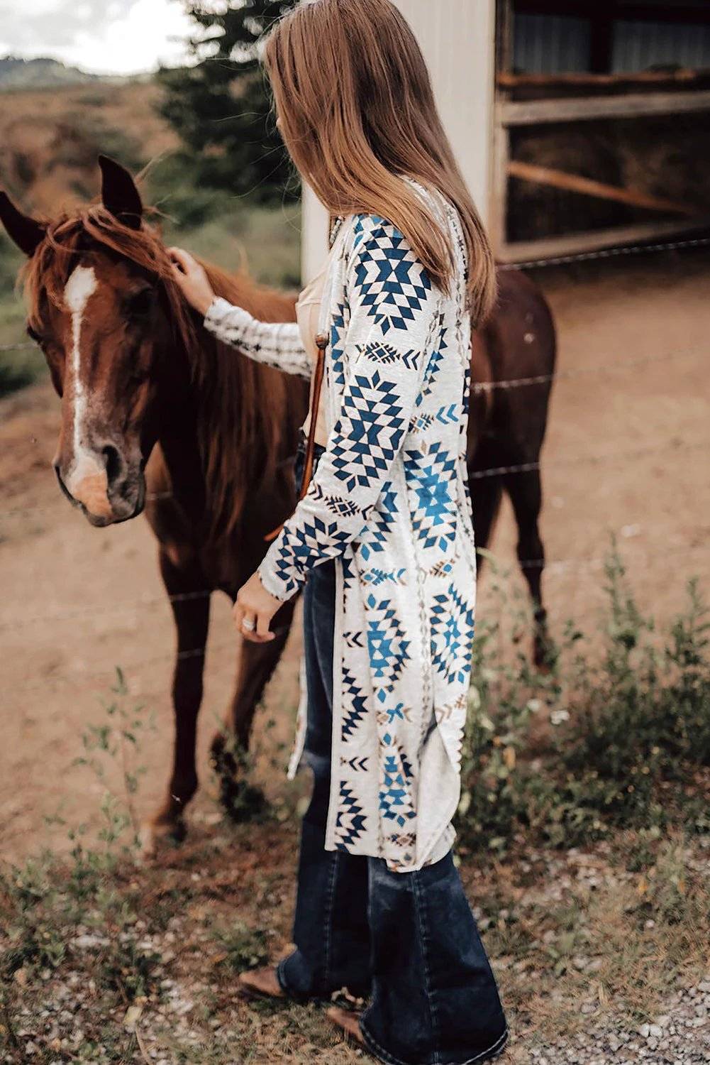 Western Vibes | Boho Western Vibe Aztec Print Long Cardigan for Women