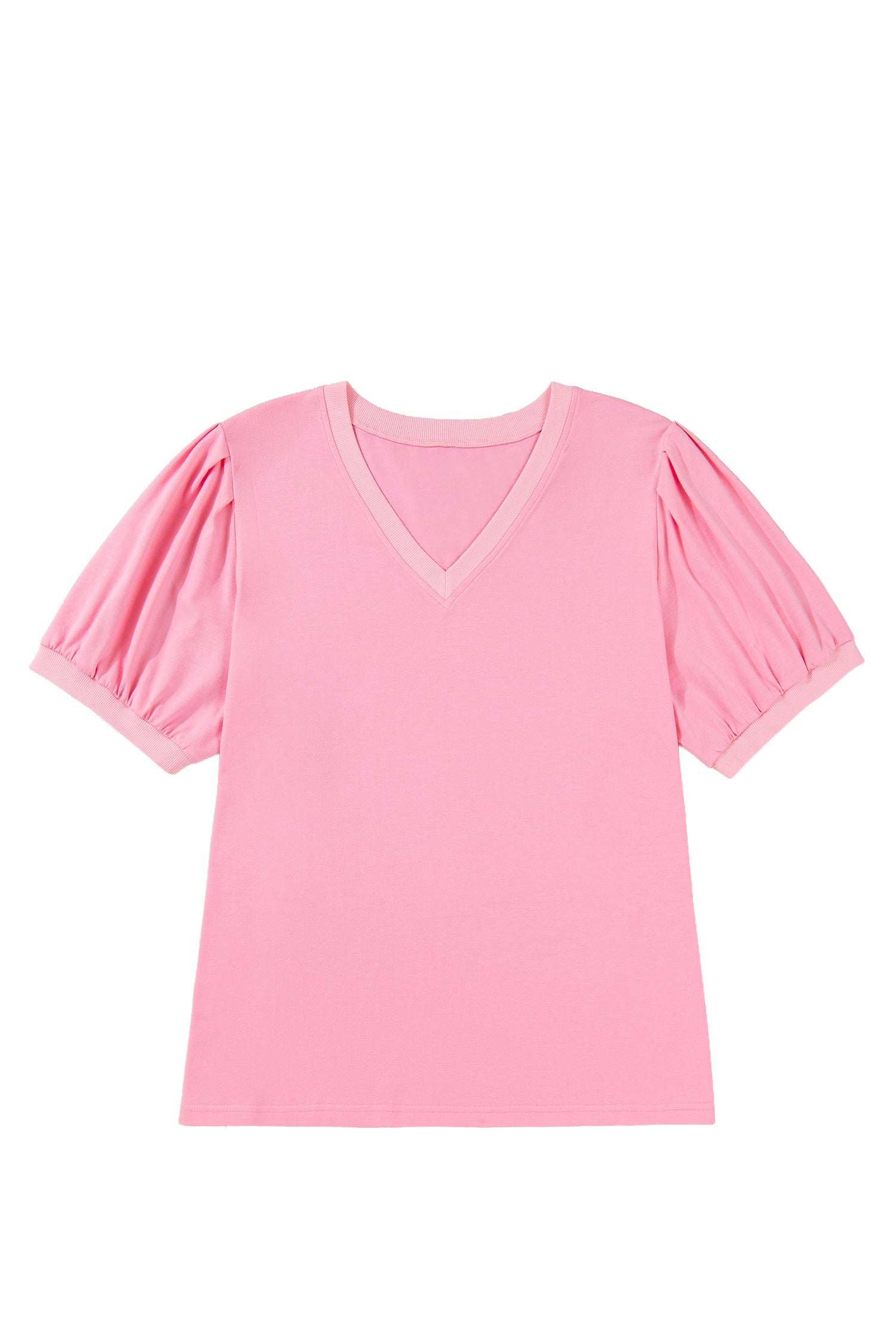 Dear-Lover Dropshipping Bonbon V Neck Pleated Short Puff Sleeve Plus Size Blouse - Blouses Plus Size/Plus Size Tops/Plus Size Blouses & Shirts