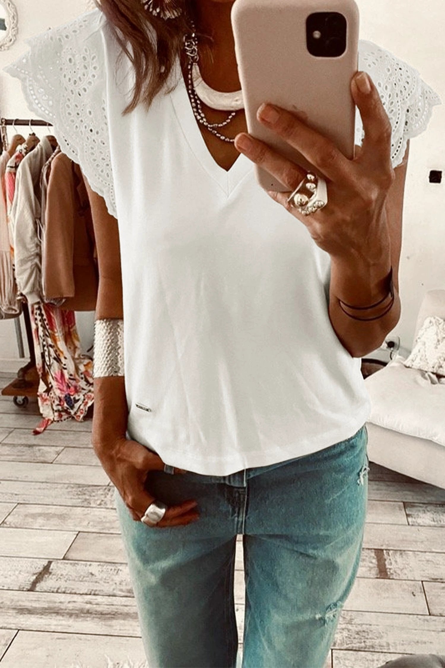 eyelet flutter sleeve tee