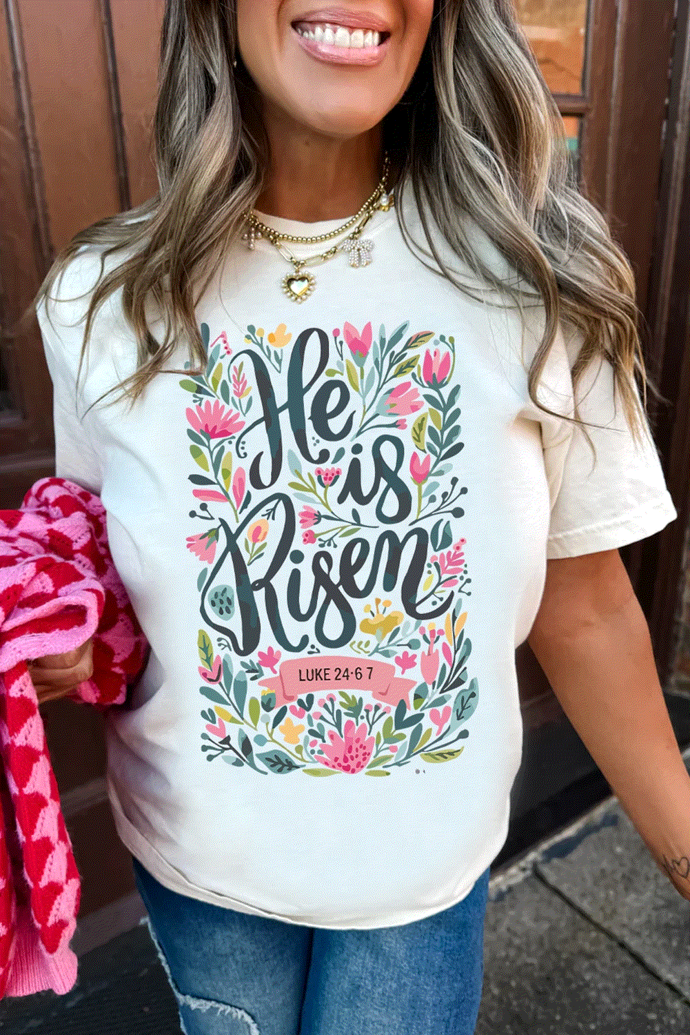 white he is risen floral printed t shirt for women casual everyday outfit