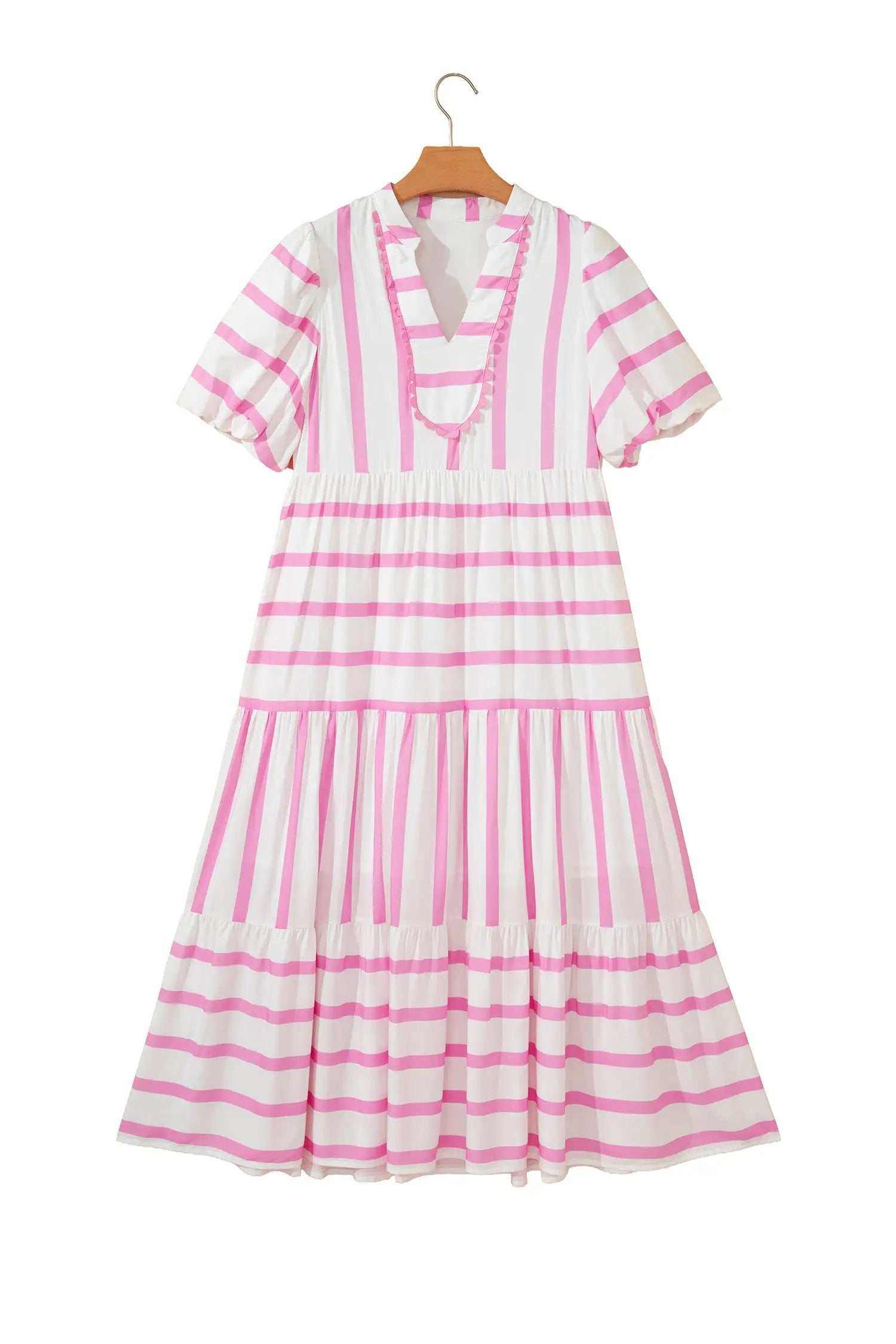 Stripe Ricrac Trim Maxi Dress with notched neck and half sleeves