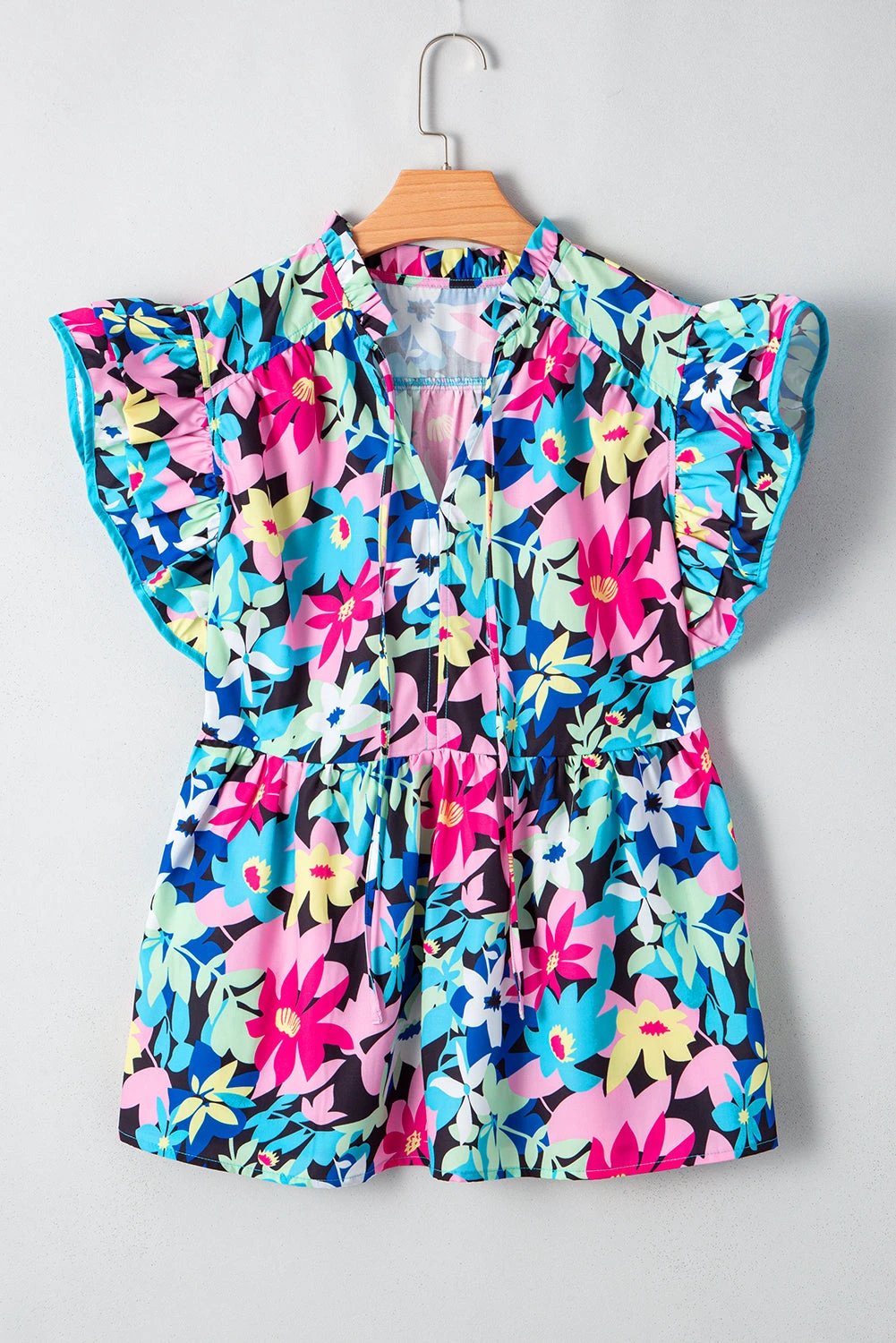 Plus Size Floral Flutter Sleeve Blouse