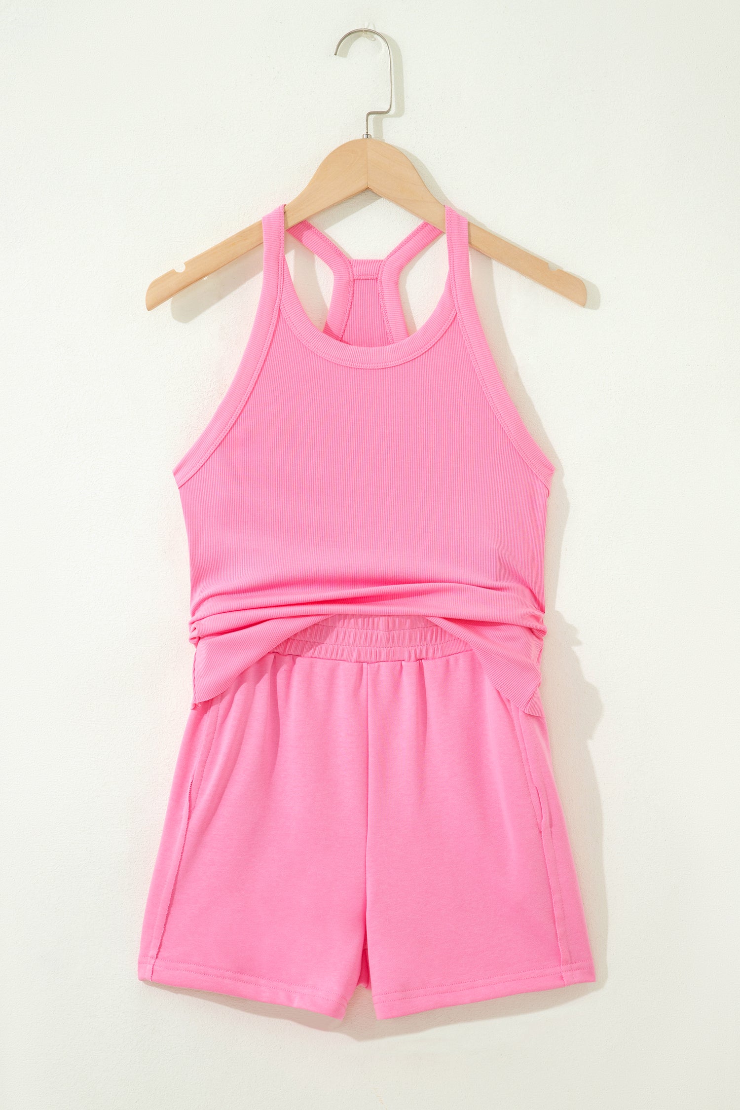 Ribbed Tank Top Shorts Set | Elastic High-Waist Outfit