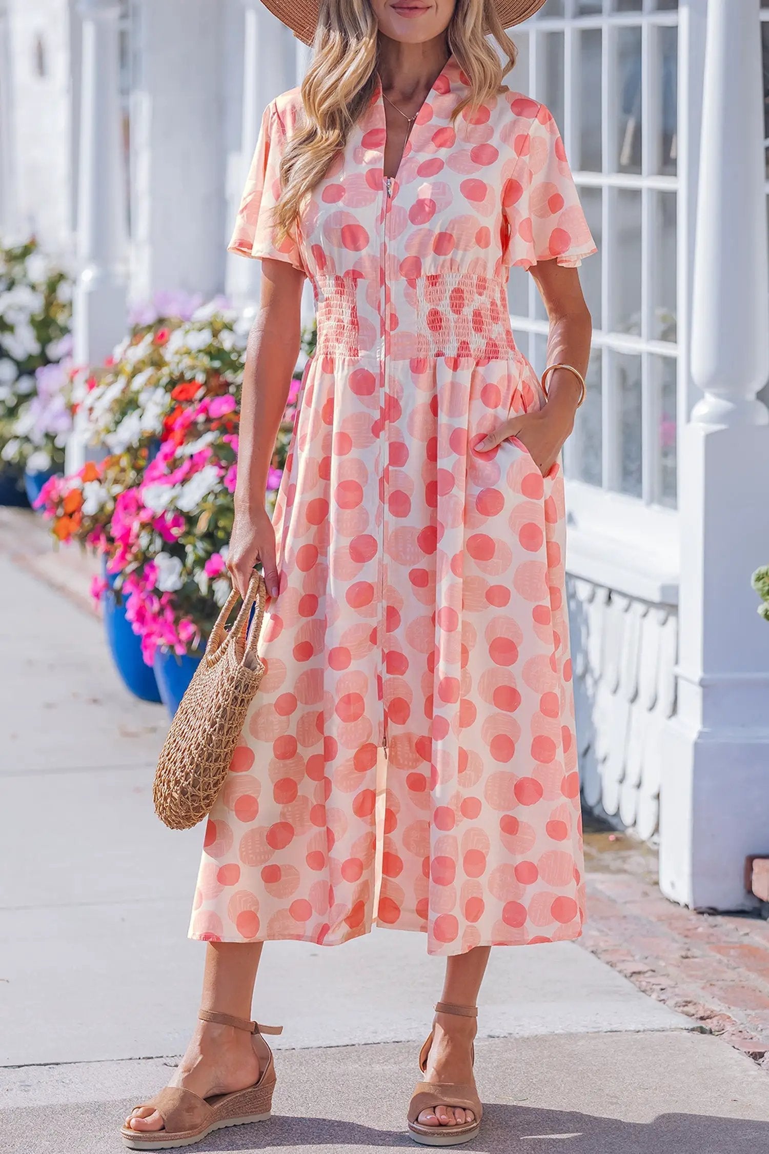 pink polka dot maxi dress