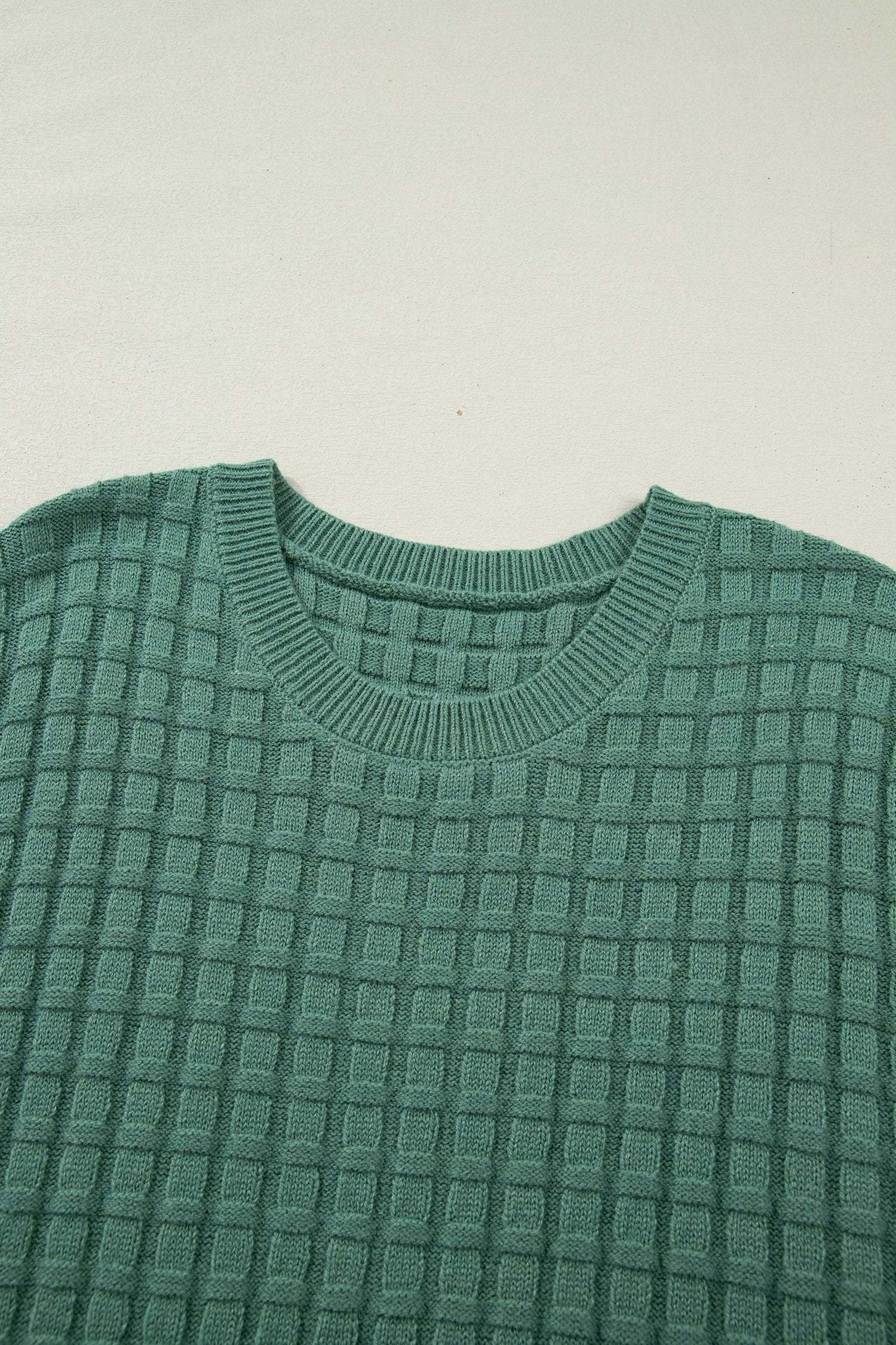 mist green plus size solid color textured knit short sleeve sweater for women casual everyday outfit