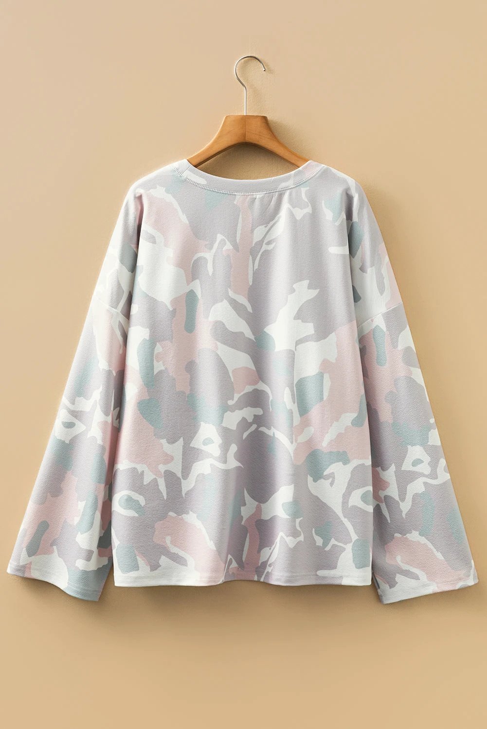 green plus size camouflage print drop shoulder loose pullover top for women casual everyday outfit