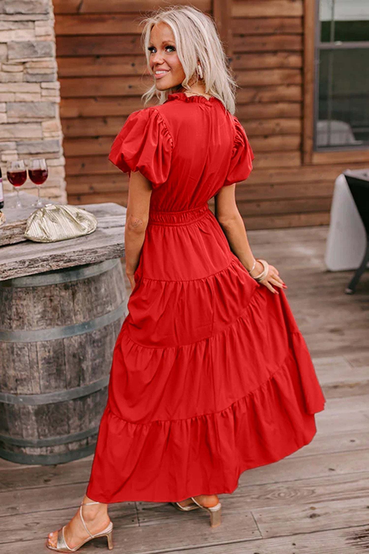 coral tiered maxi dress