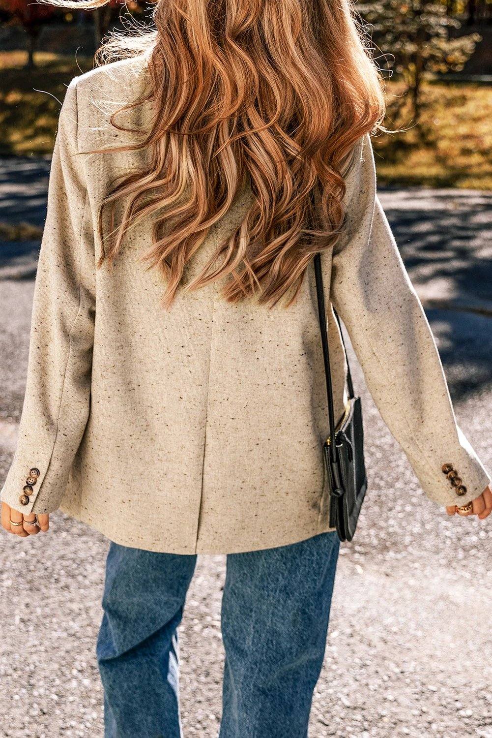 oatmeal single breasted elegant suit jacket for women casual everyday outfit