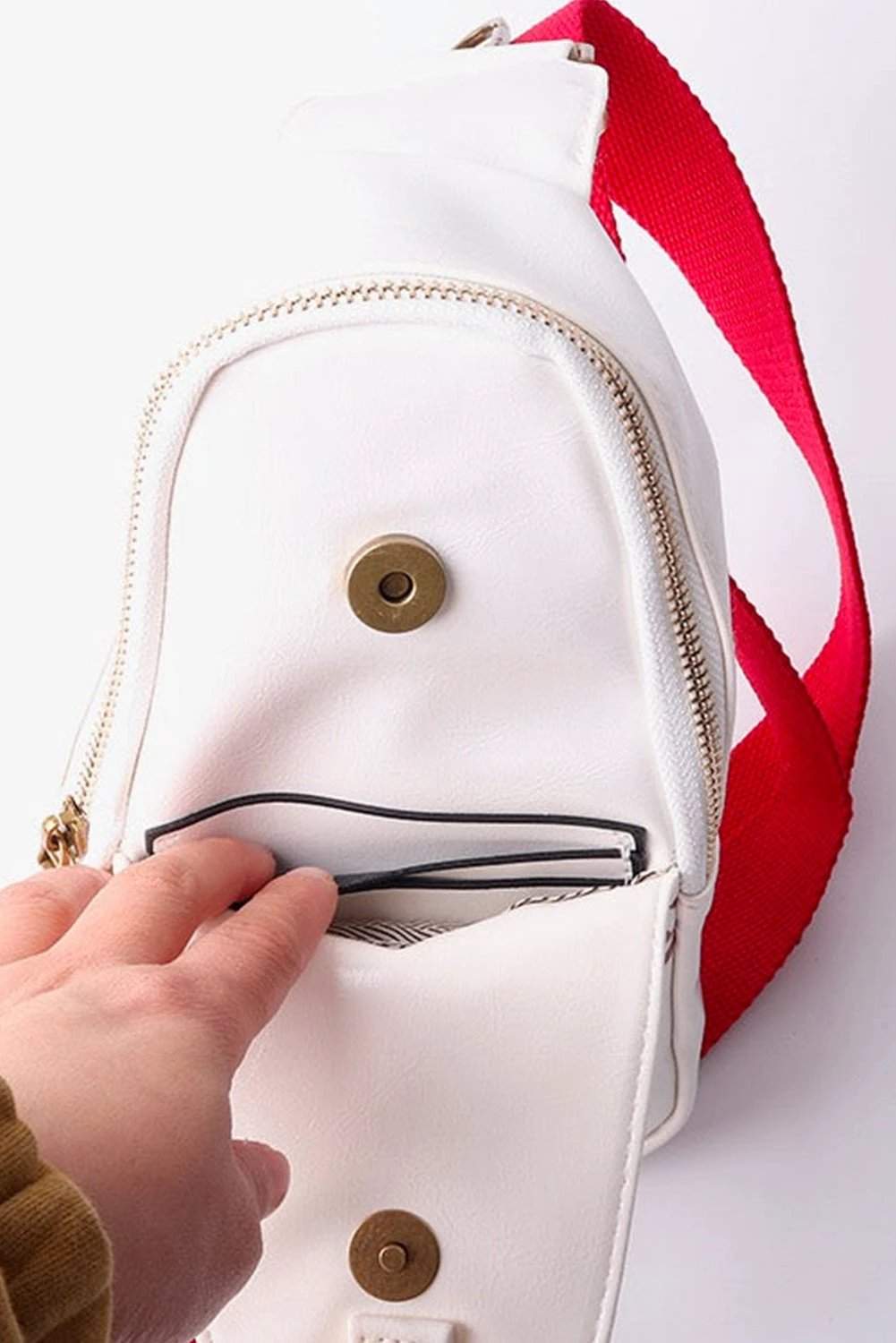 racing red balls pattern pu leather zipped sling bag for women casual everyday outfit