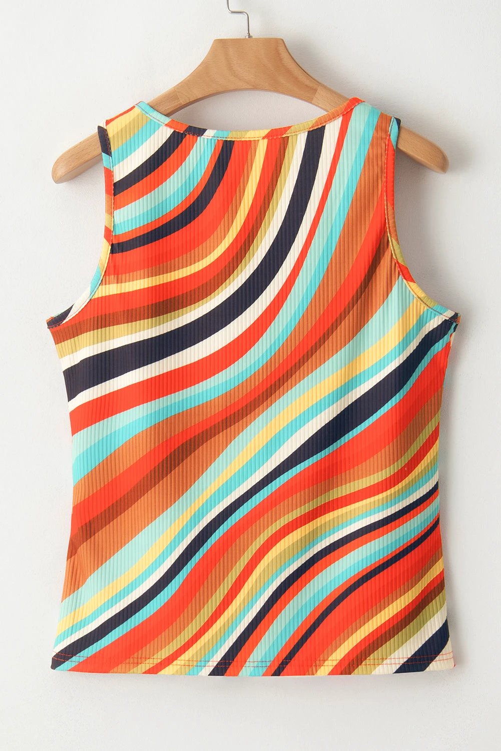 multicolour wavy striped buttoned v neck tank top for women casual everyday outfit