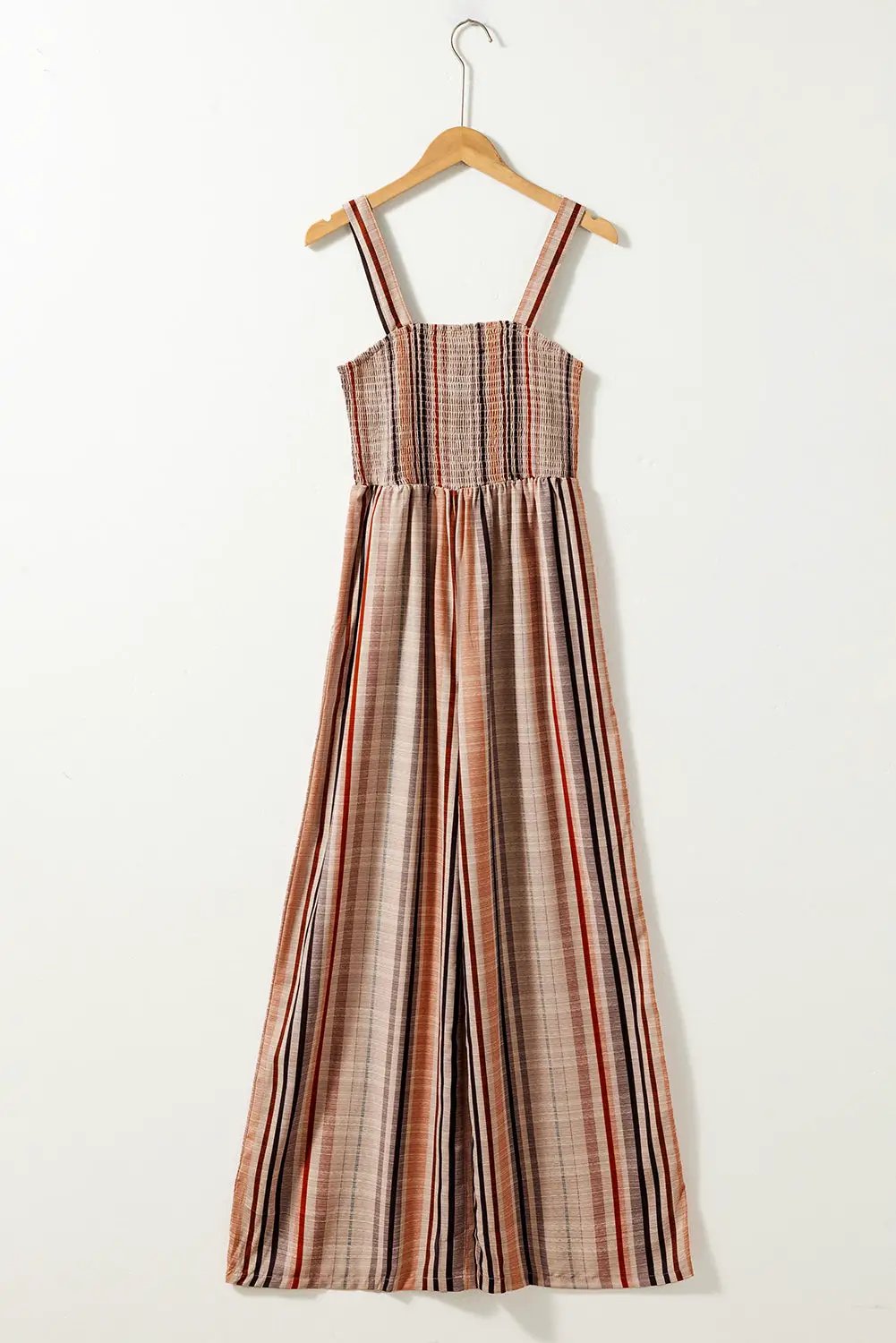 yellow stripe square neck sleeveless smocked bodice wide leg jumpsuit for women casual everyday outfit