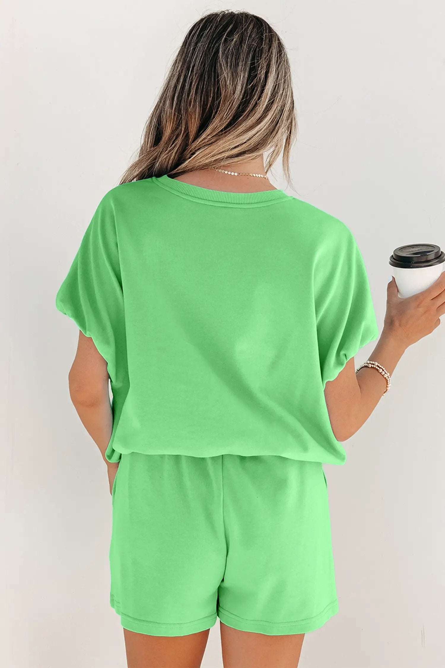 J&H Apparel Green Solid Color Puffy Loose Top Drawstring Shorts 2pcs Outfit - Outfit Sets Two Piece Sets/Short Sets