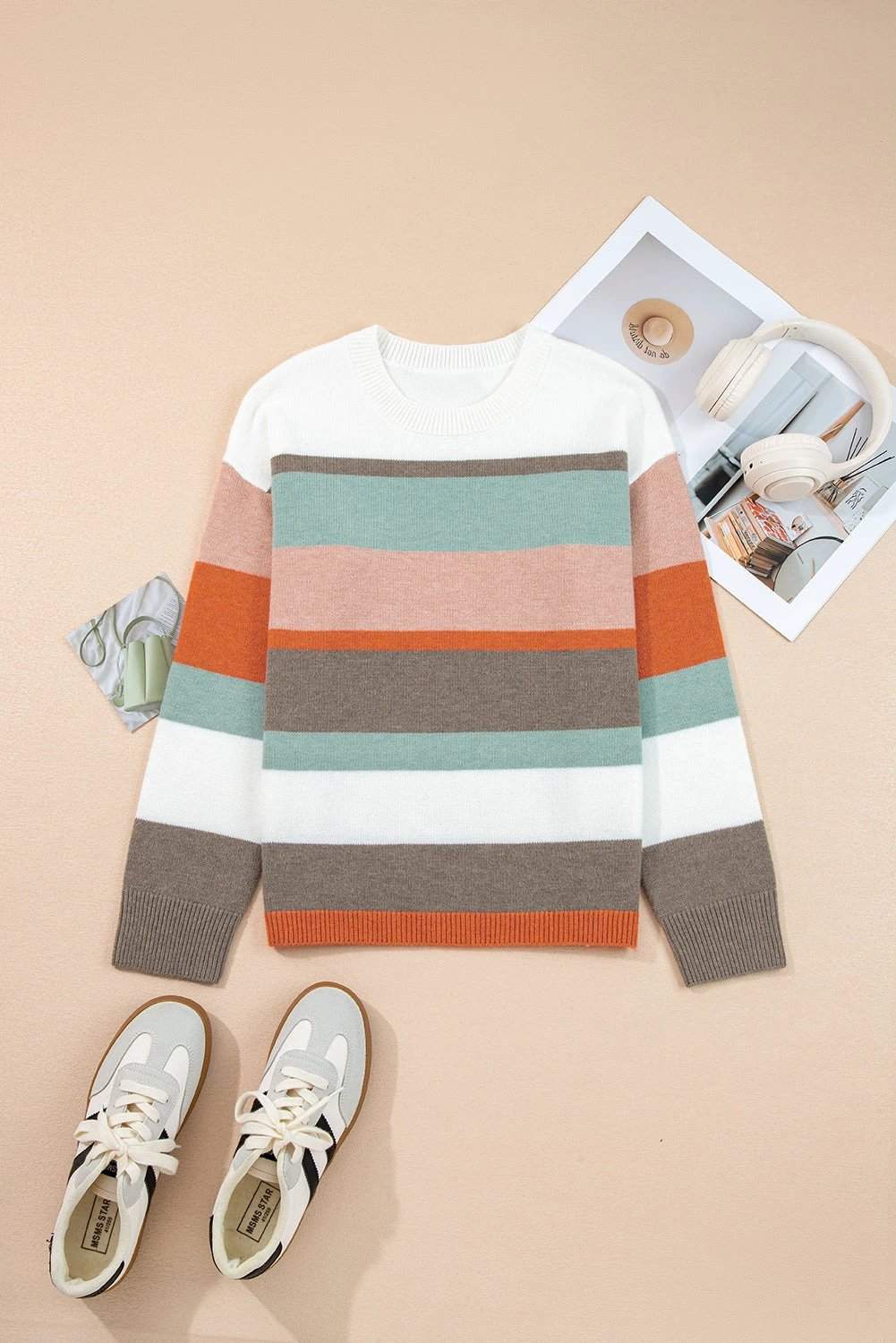 colorblock stripe knit sweater for women casual everyday outfit