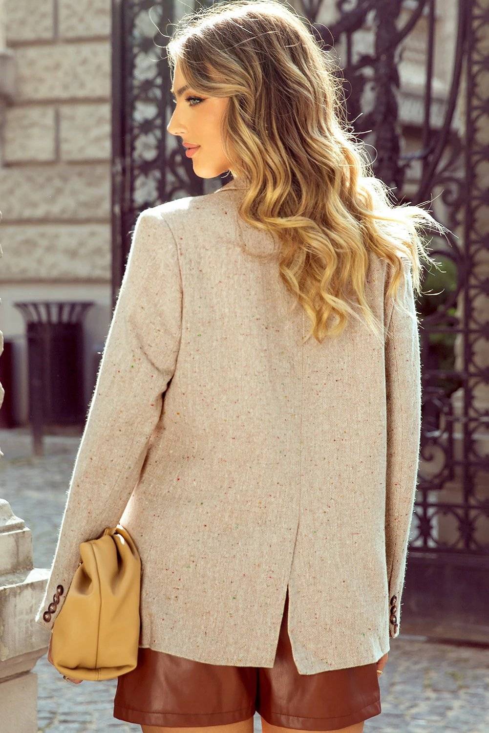 oatmeal single breasted elegant suit jacket for women casual everyday outfit