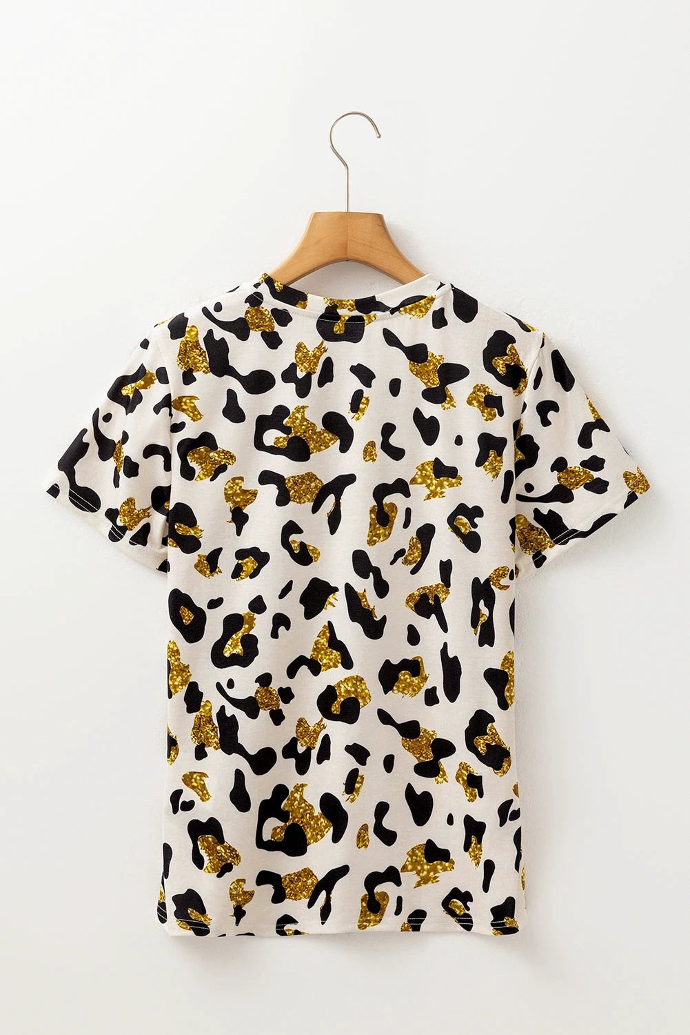 apricot leopard print round neck casual t shirt for women casual everyday outfit