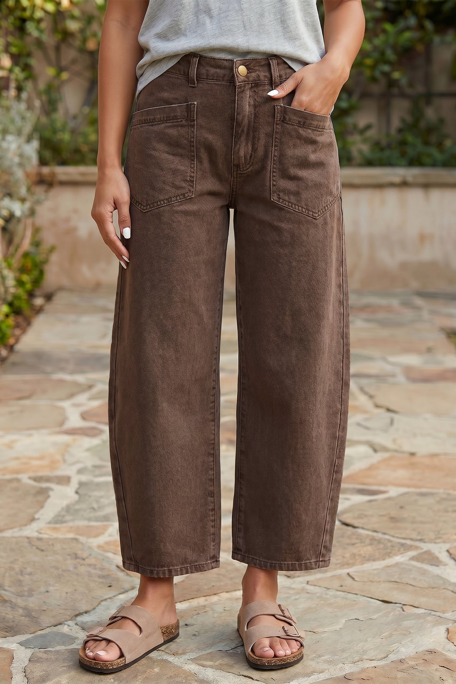 Barrel Jeans Square Patch Pocket | Ankle-Length Denim Pants
