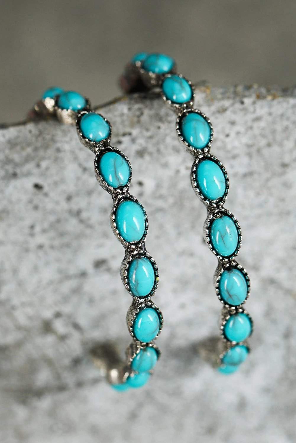 sky blue gem inlay retro c-shape earrings for women casual everyday outfit