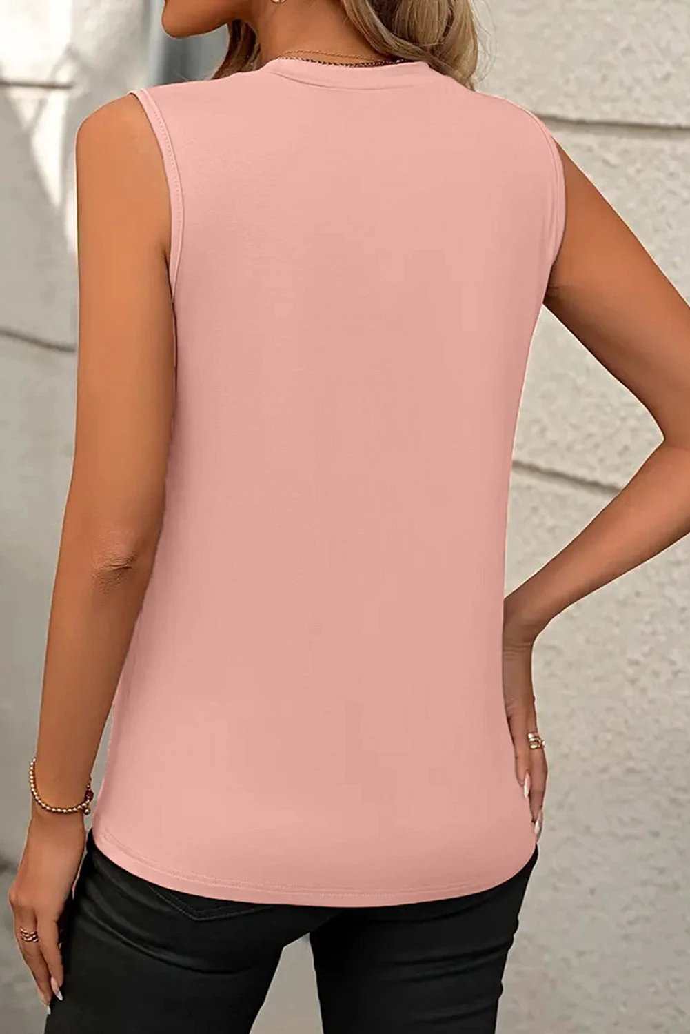 Pleated Crew-Neck Tank Top sleeveless casual top for women