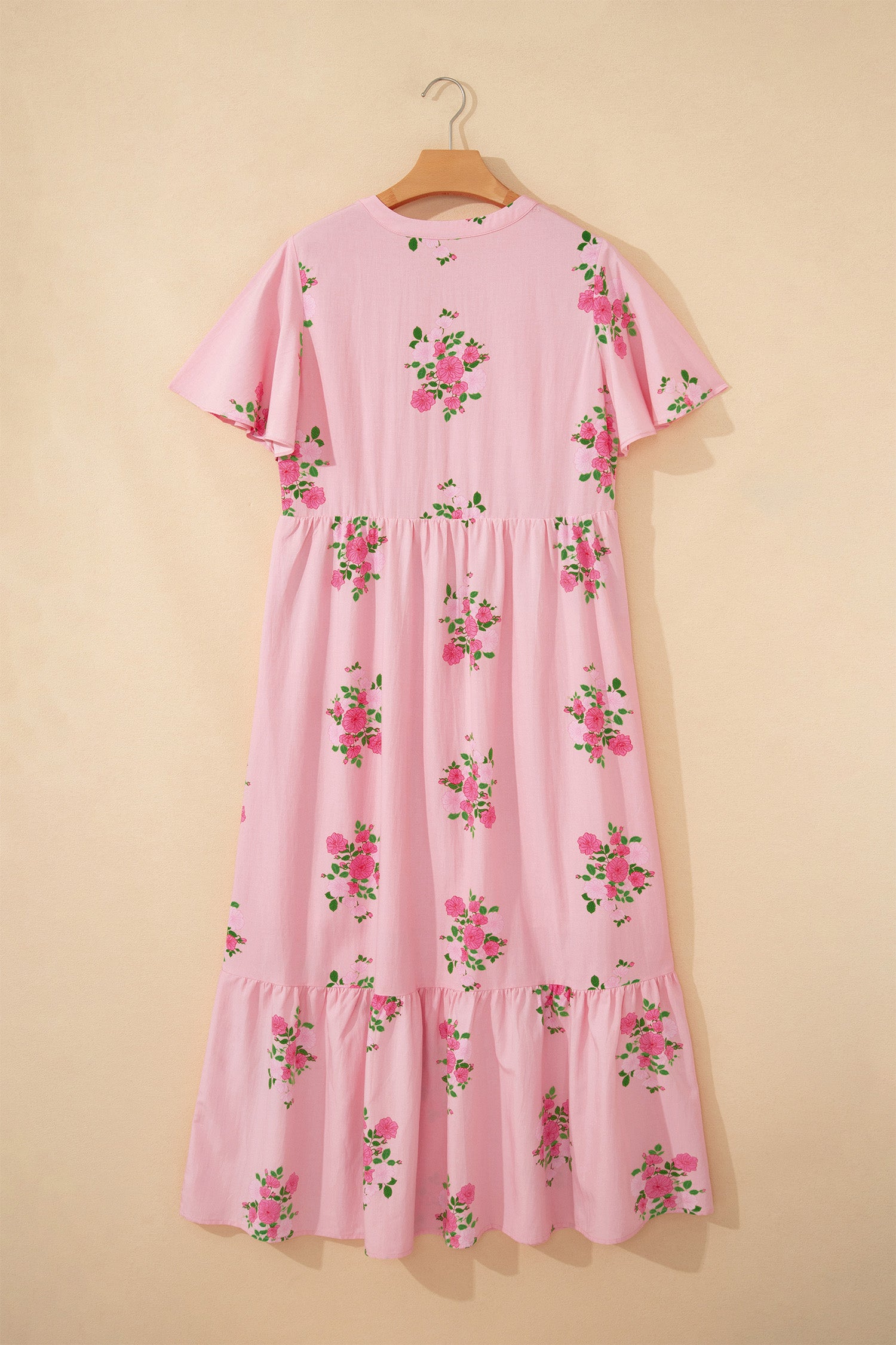 Main Character Energy | Floral Print Maxi Dress With Notched Neck Flutter Short Sleeve
