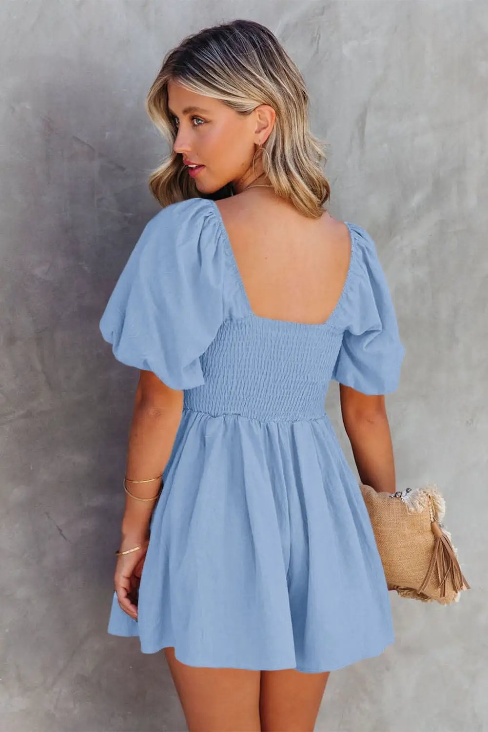 Dear-Lover Dropshipping Valerian Square Neck Ruched Puff Sleeve Romper - One-Pieces Bottoms/Jumpsuits & Rompers