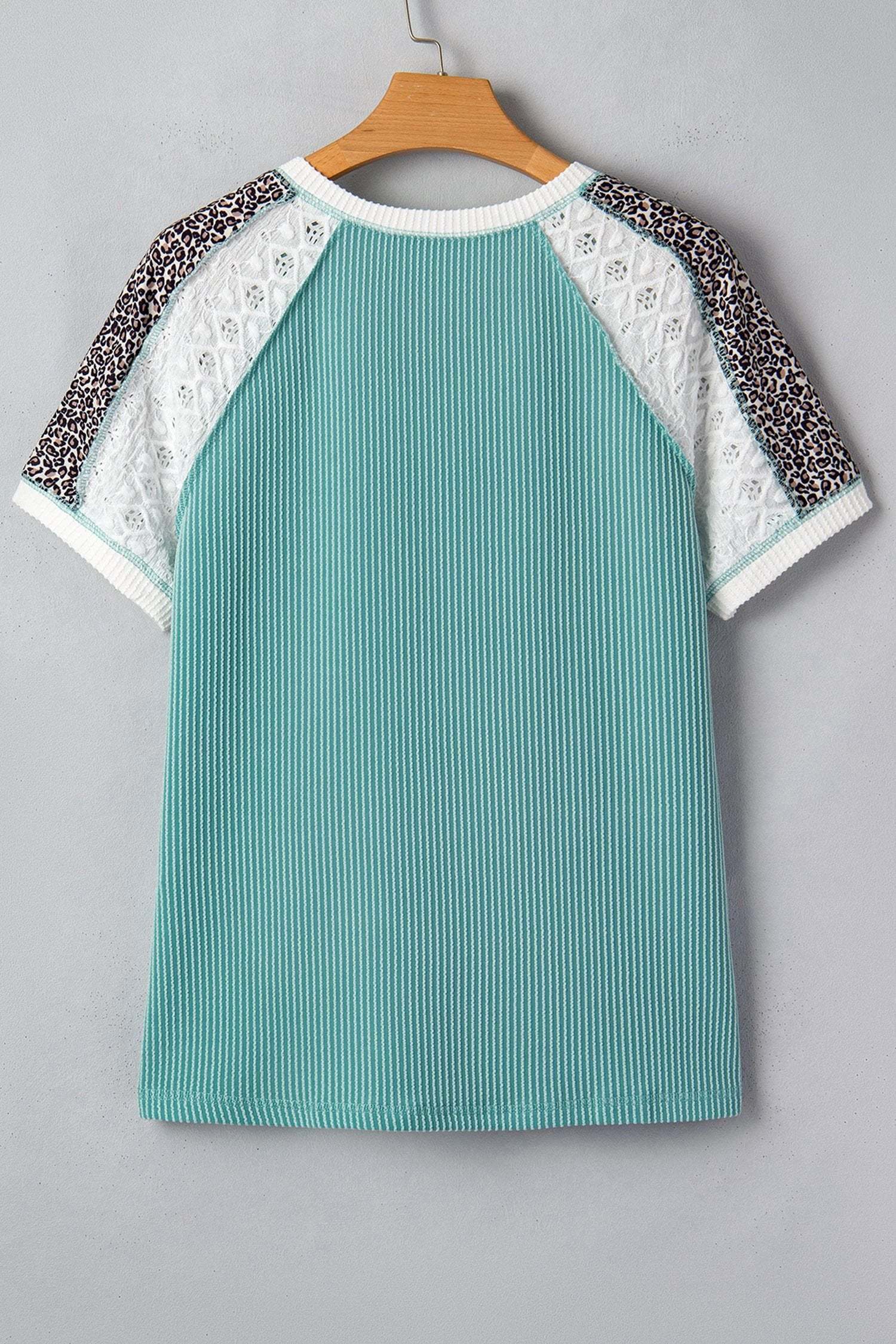 green bay Colorblock lace leopard patchwork twisted ribbed tee for women casual everyday outfit