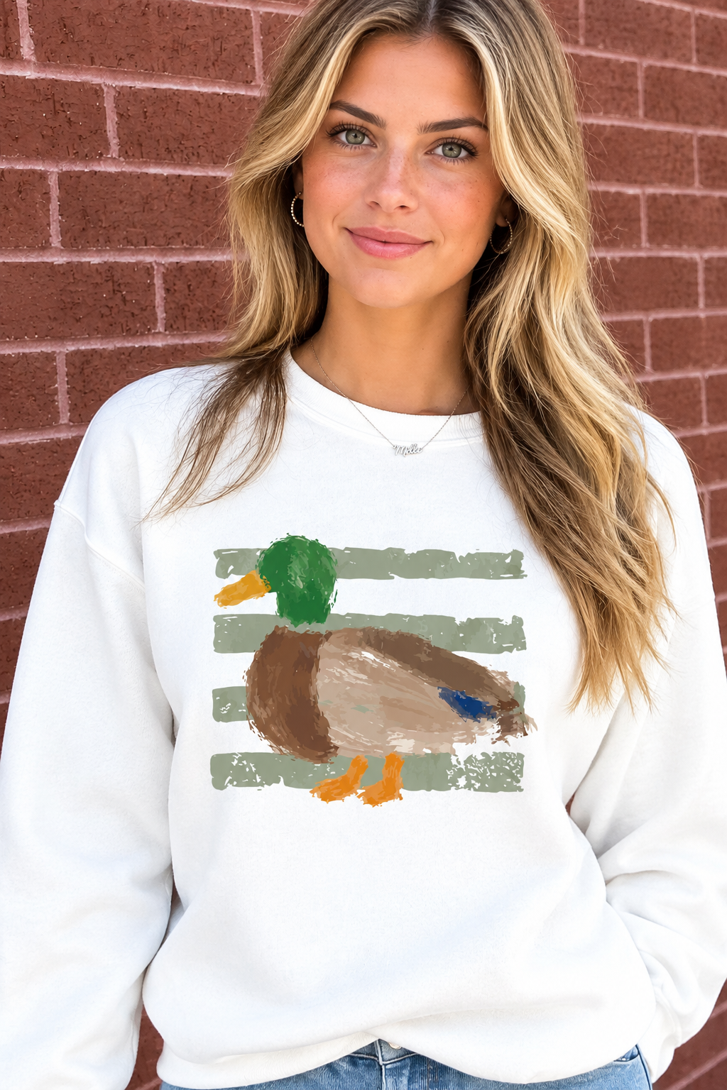 Western Duck Graphic Casual Pullover Sweatshirt