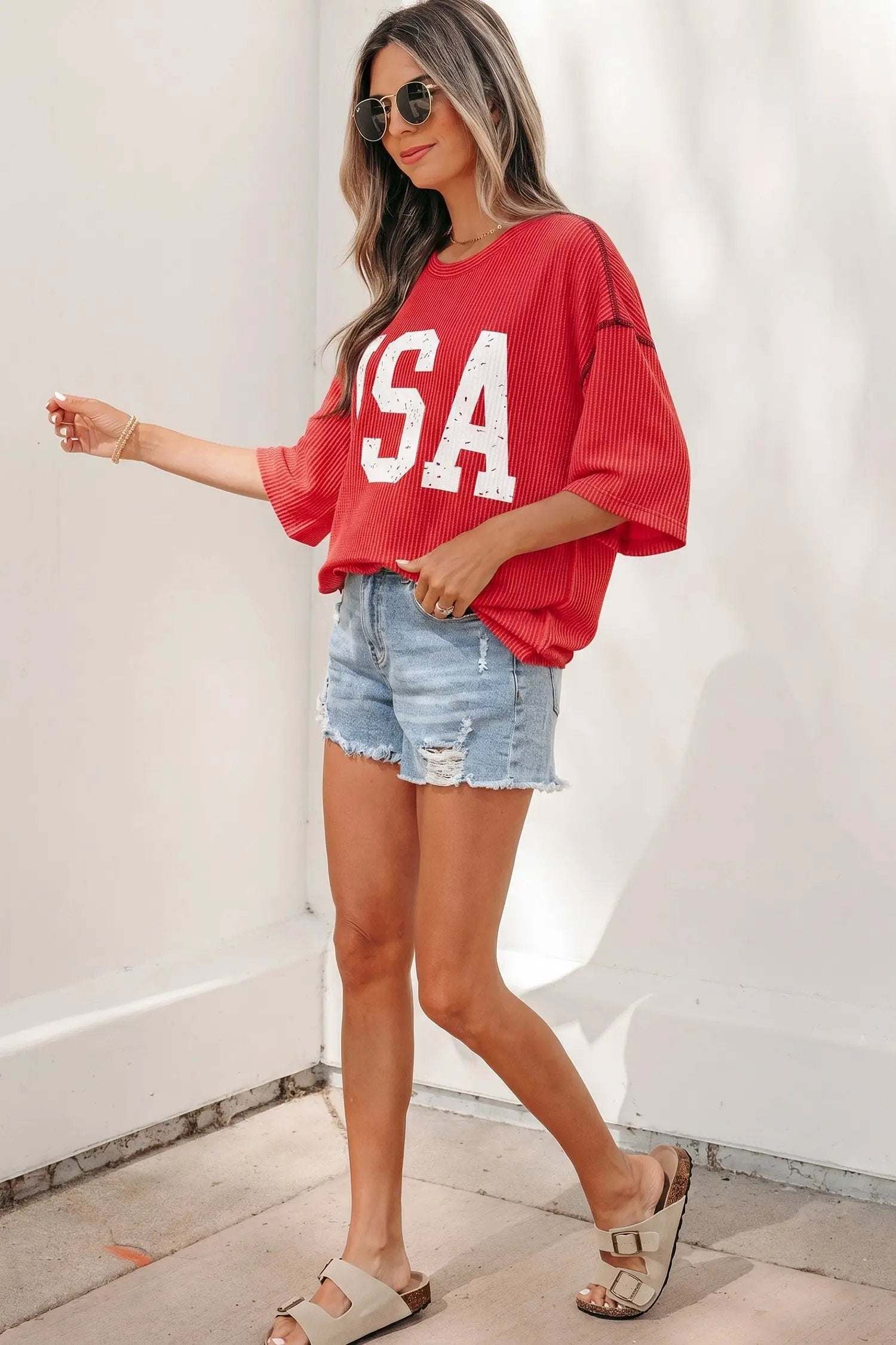 Oversized USA Graphic Ribbed Tee